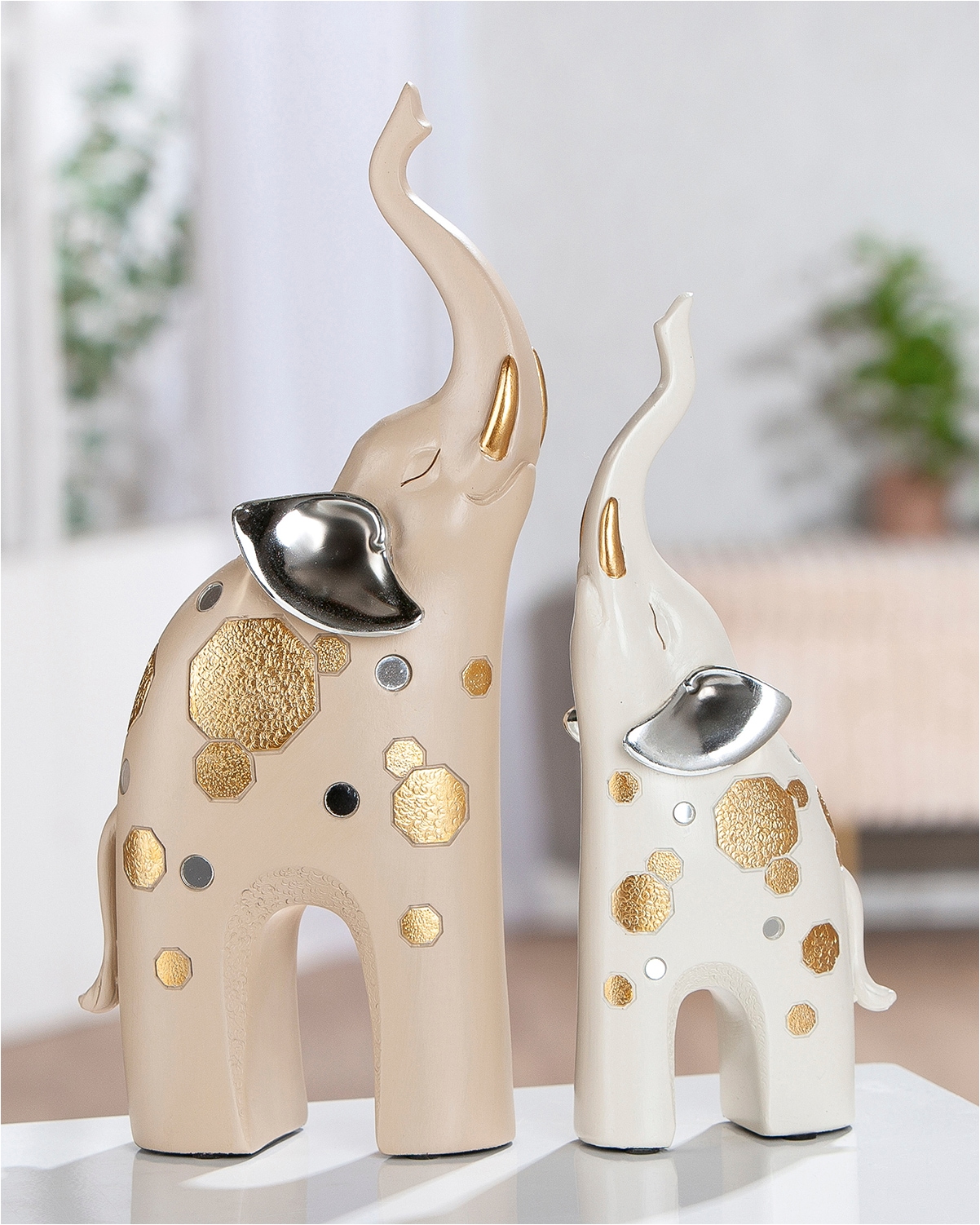 GILDE Skulptur »2tlg. Set Figur Elefant Midas weiss« Tierfigur Glückssymbol Dekoelefant elegantes Design Ethno-Stil