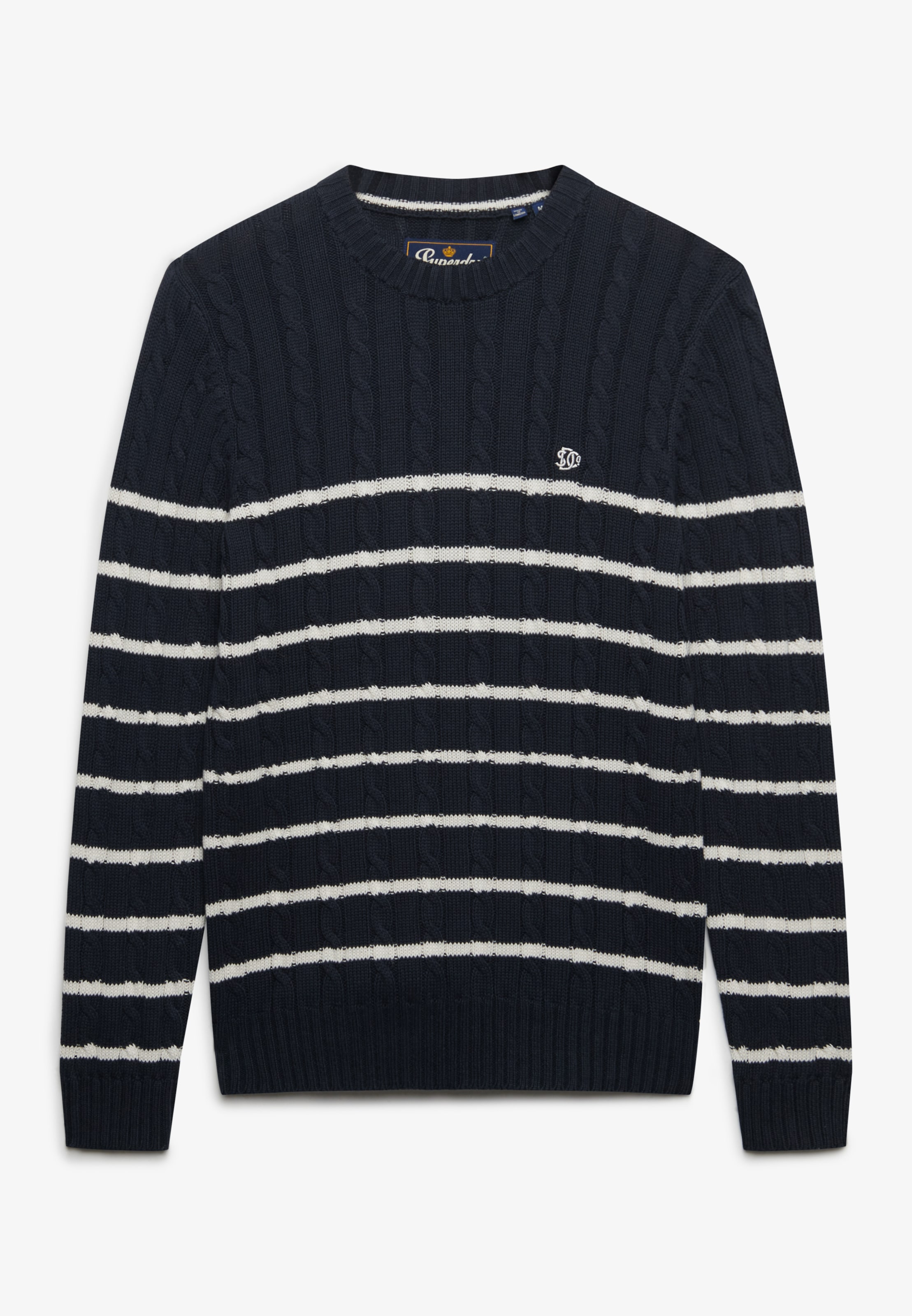 Superdry Pull à col rond »COTTON STRIPE CABLE JUMPER« Baumwolle, slim fit