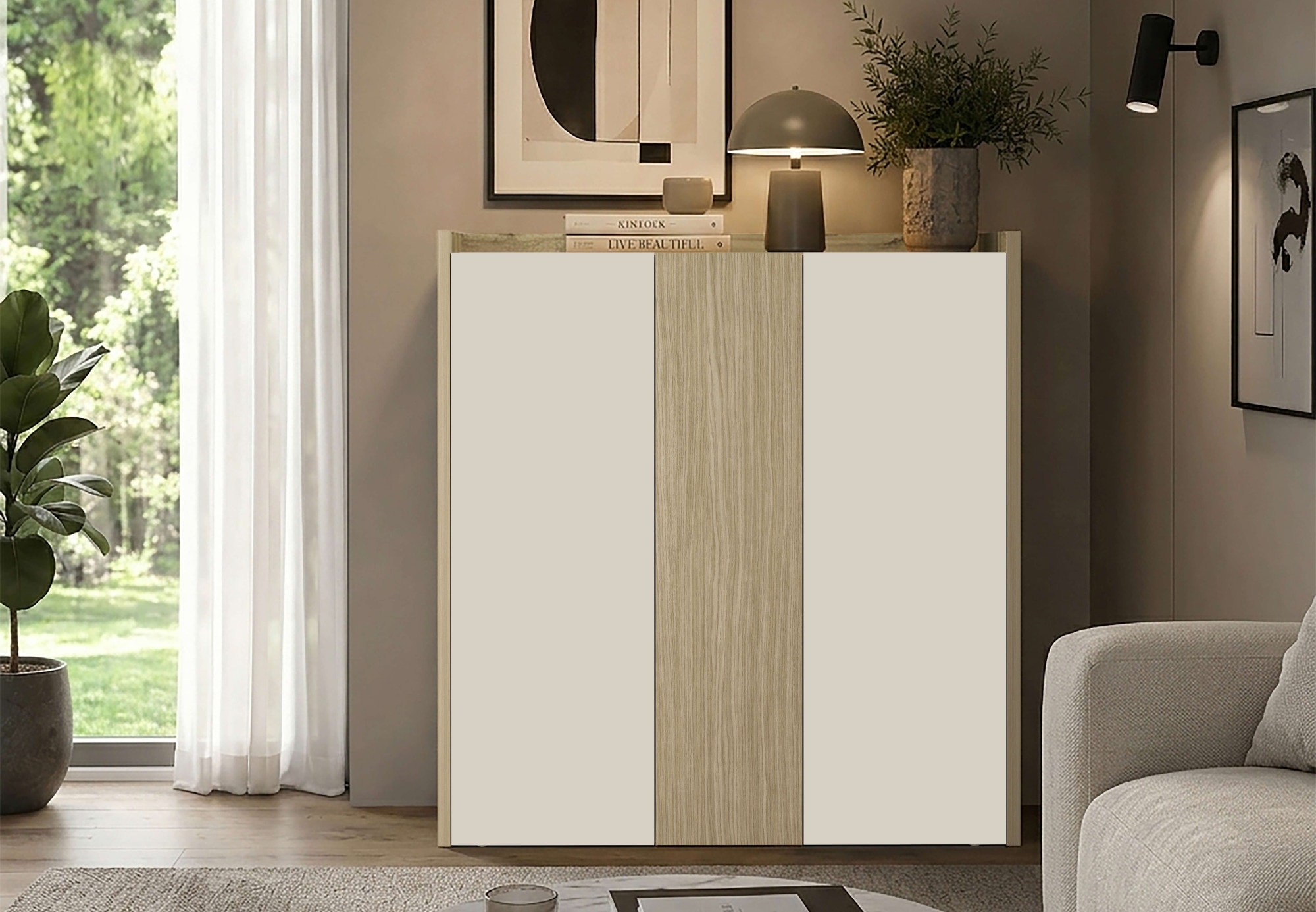 GOODproduct Buffet haut »Highboard ALTEA, Kommode, Schrank, Kredenz« 1 cuis tlg. avec 3 portes battantes, 6 compartiments intérieurs, L.112,5 cm