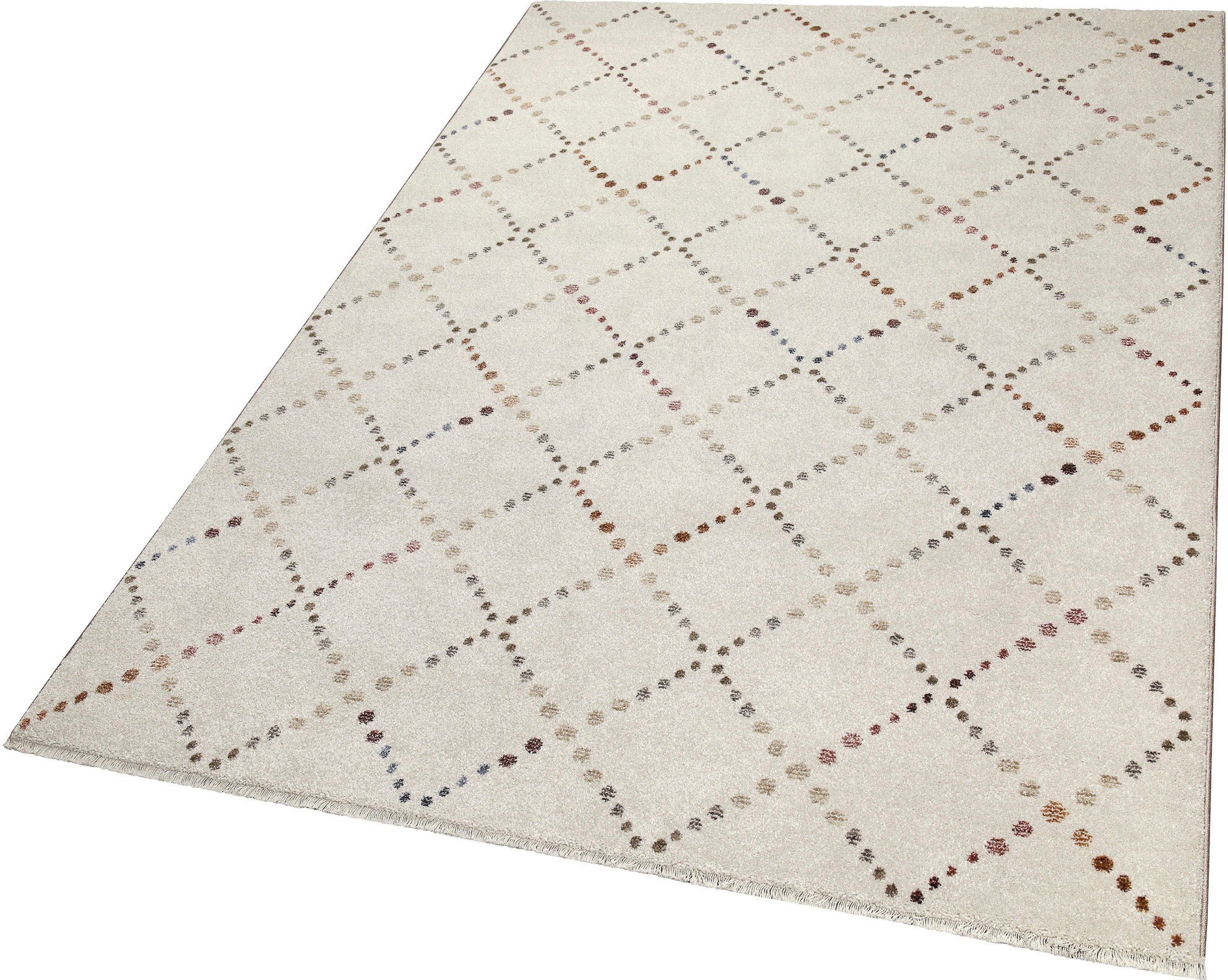 GOODproduct Teppich »Thoren« rechteckig 12 mm Höhe weicher Kurzflor, Rautenmuster mit Fransen, Wohnzimmer, Schlafzimmer