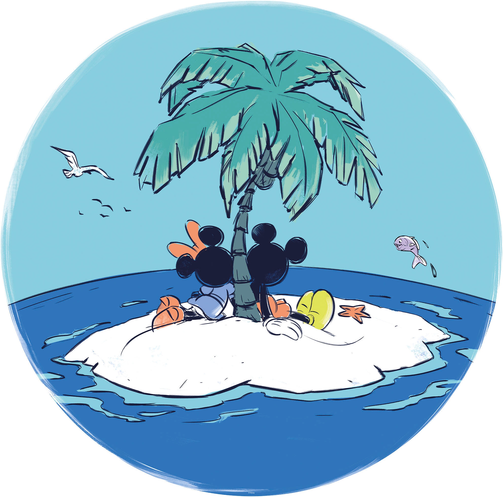 Komar Autocollant mural »selbstklebendes Vlies, Mickey and Minnie Beach Vacation,Gr.125x125 cm« rund und selbstklebend