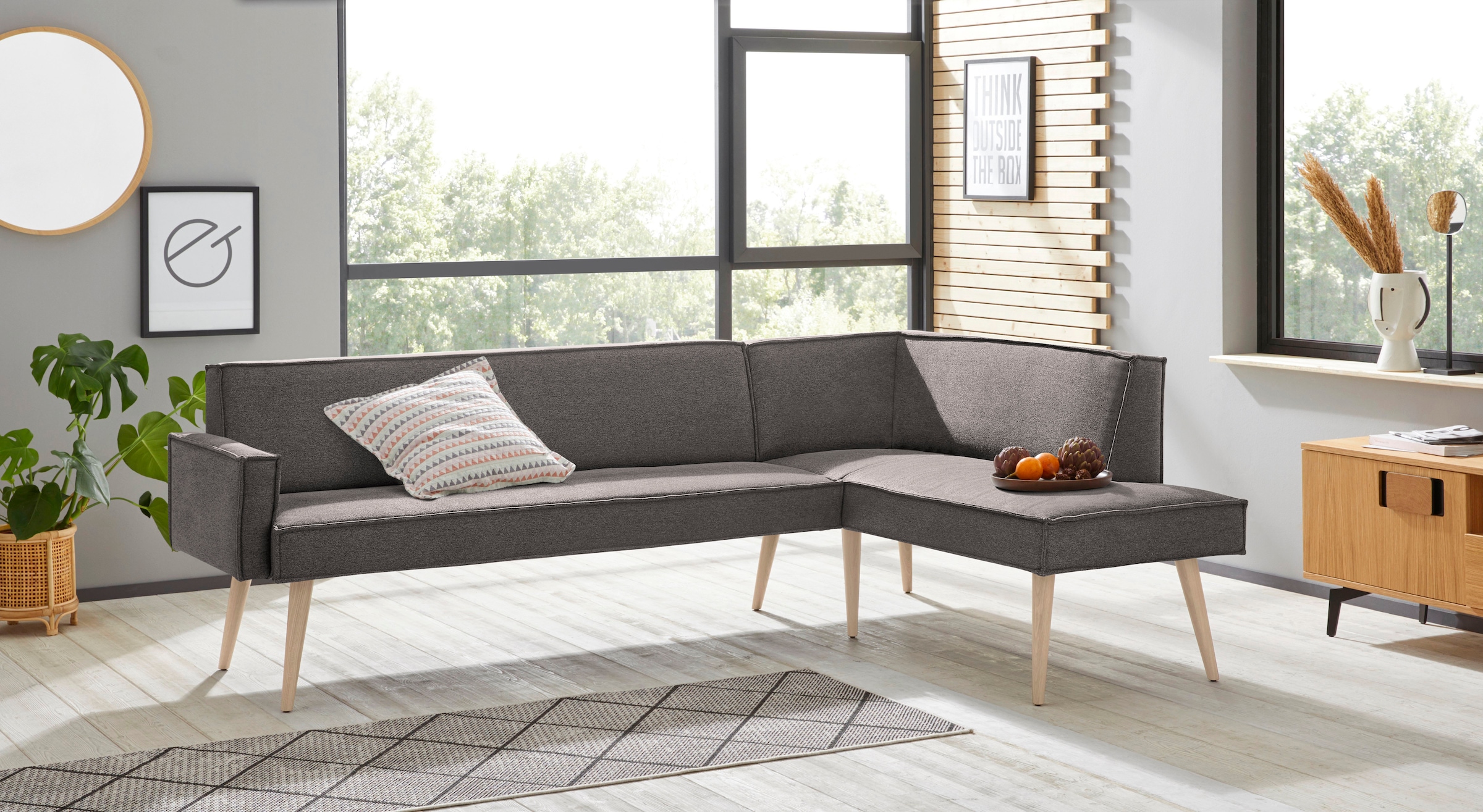 exxpo - sofa fashion Banc d'angle »Lungo, moderne Kedernaht, bequem und elegant, hoher Holzfuss« finitions de haute qualité, librement positionnable dans la pièce