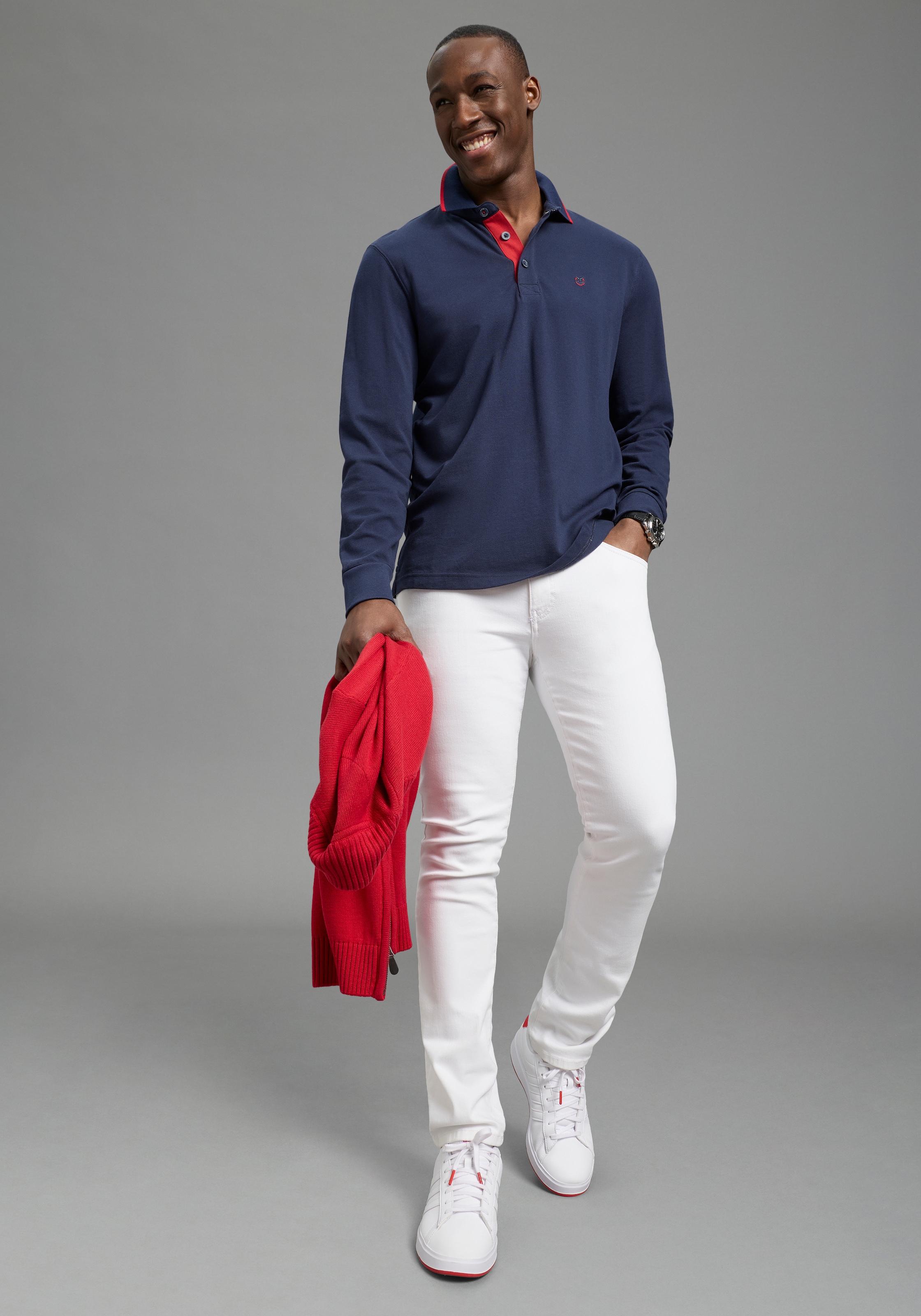 DELMAO Polo à manches longues »Neue Kollektion!« schmale Passform, Langarm, unifarben, mit Polokragen