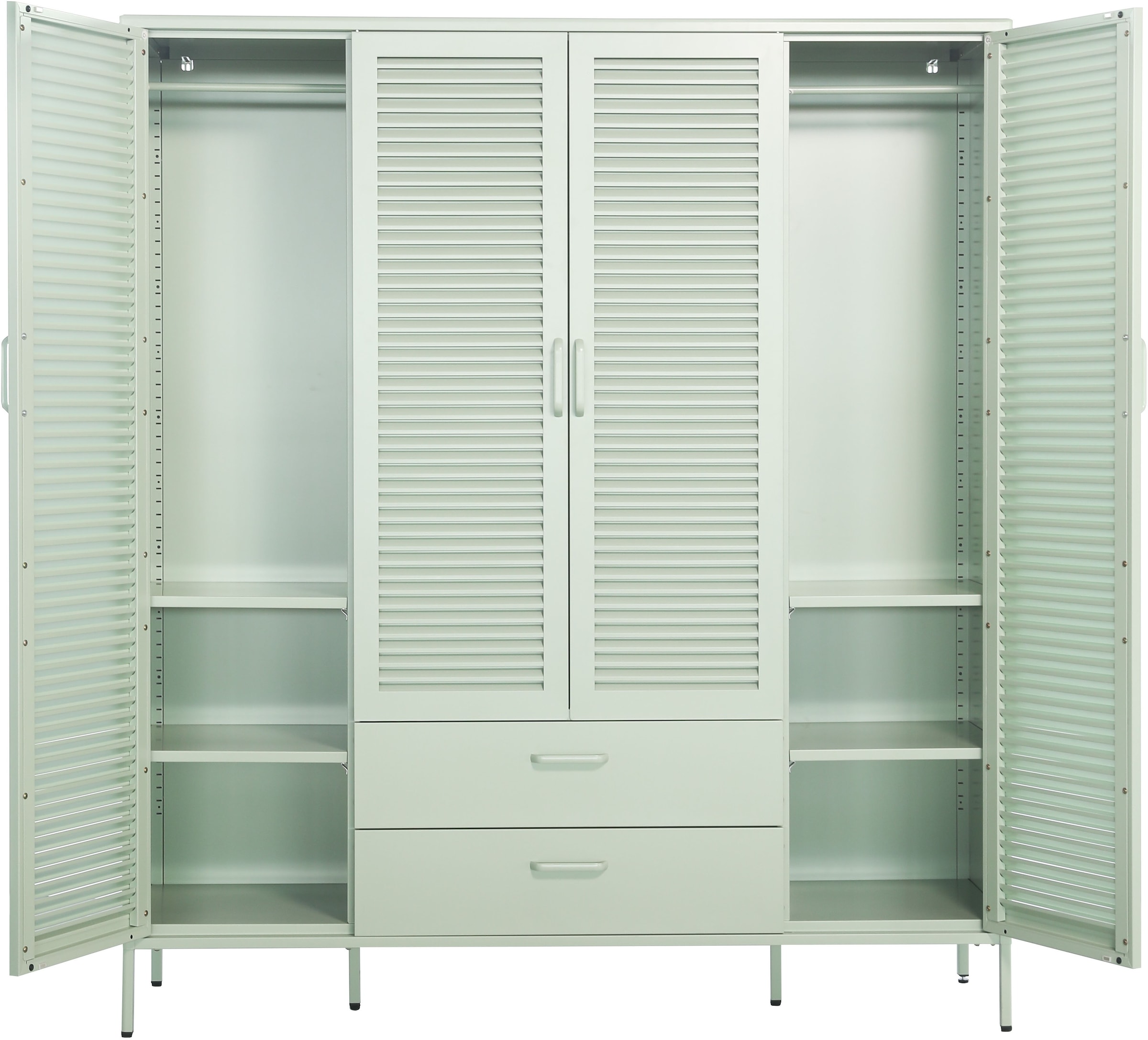 GOODproduct Kleiderschrank »GERRON Kleiderschrank Metallschrank Spind« Schlafzimmerschrank, 4 Türen & Schubladen, grün salbei, Breite 158cm