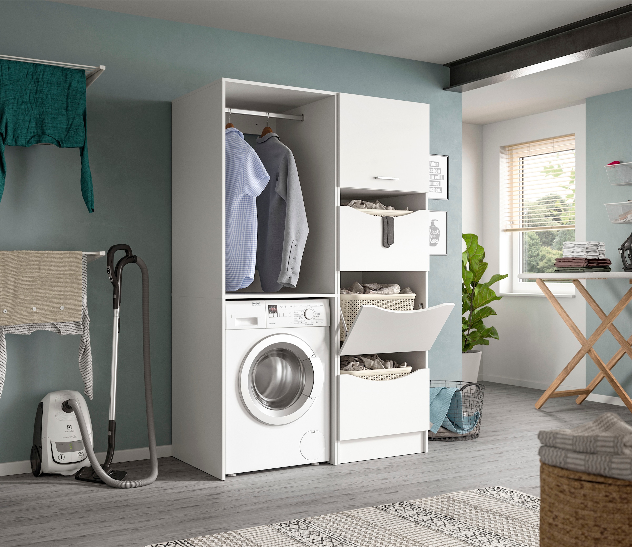 welltime Armoire à linge »FALAS, TOPSELLER!, Höhe 195 cm, 4 Klappen, Wäscheorganizer« in verschiedenen Farben erhältlich, 1 cuis tlg. Universalschrank, Mehrzweckschrank, Badezimmer, Hauswirtschaftsschrank