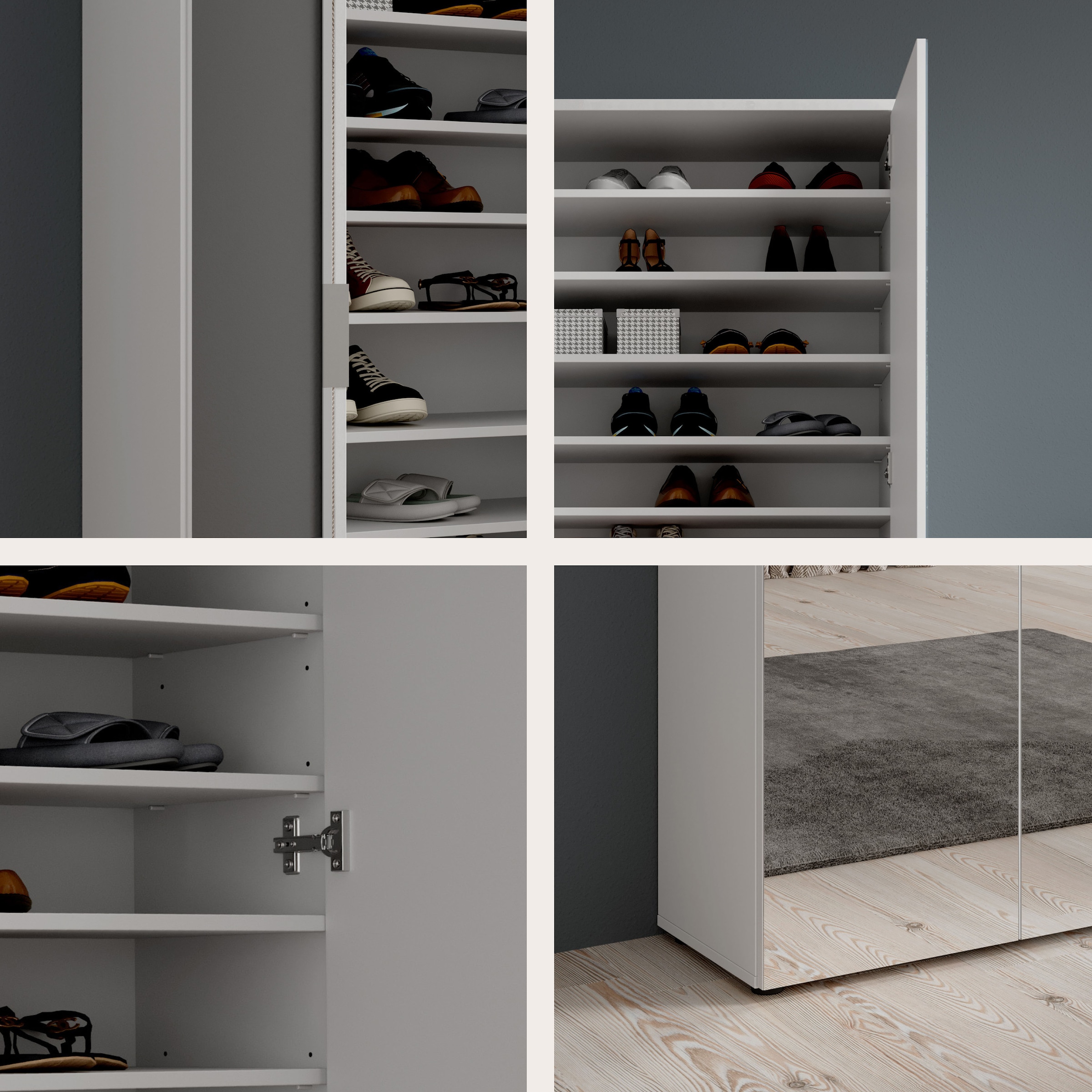 HBZ Armoire à chaussures »Lincoln mit Spiegel, BxHxT 80x190x35 cm« 1 cuis tlg. Schuhschrank mit 2 Spiegeltüren, 9 Einlegeböden, 2 feste Böden