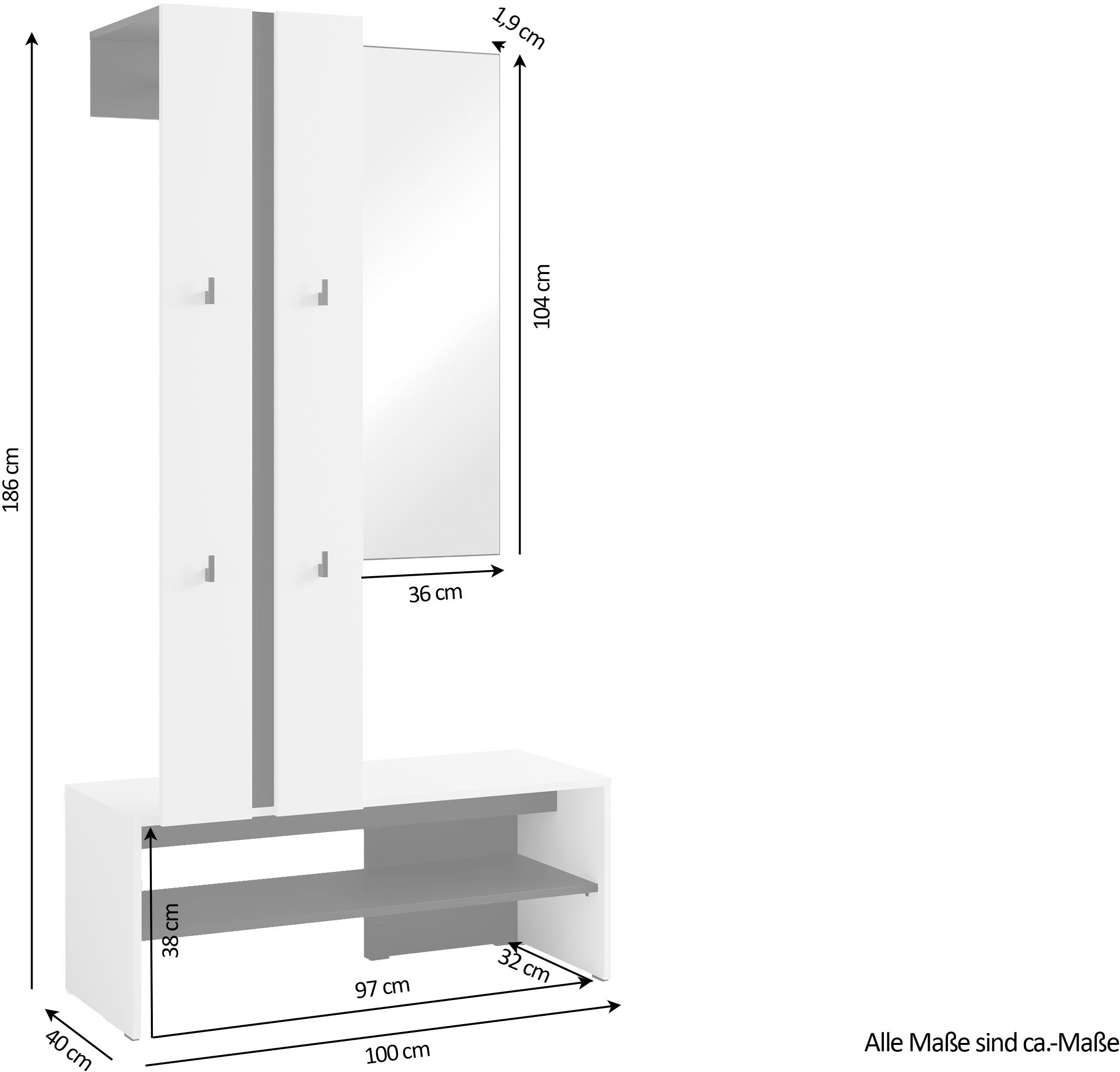 byLIVING Kompaktgarderobe »Dielen - Set Nante« 2 Stk. tlg. maximale Ordnung auf wenig Fläche mit Spiegel, Kleiderstange und Haken