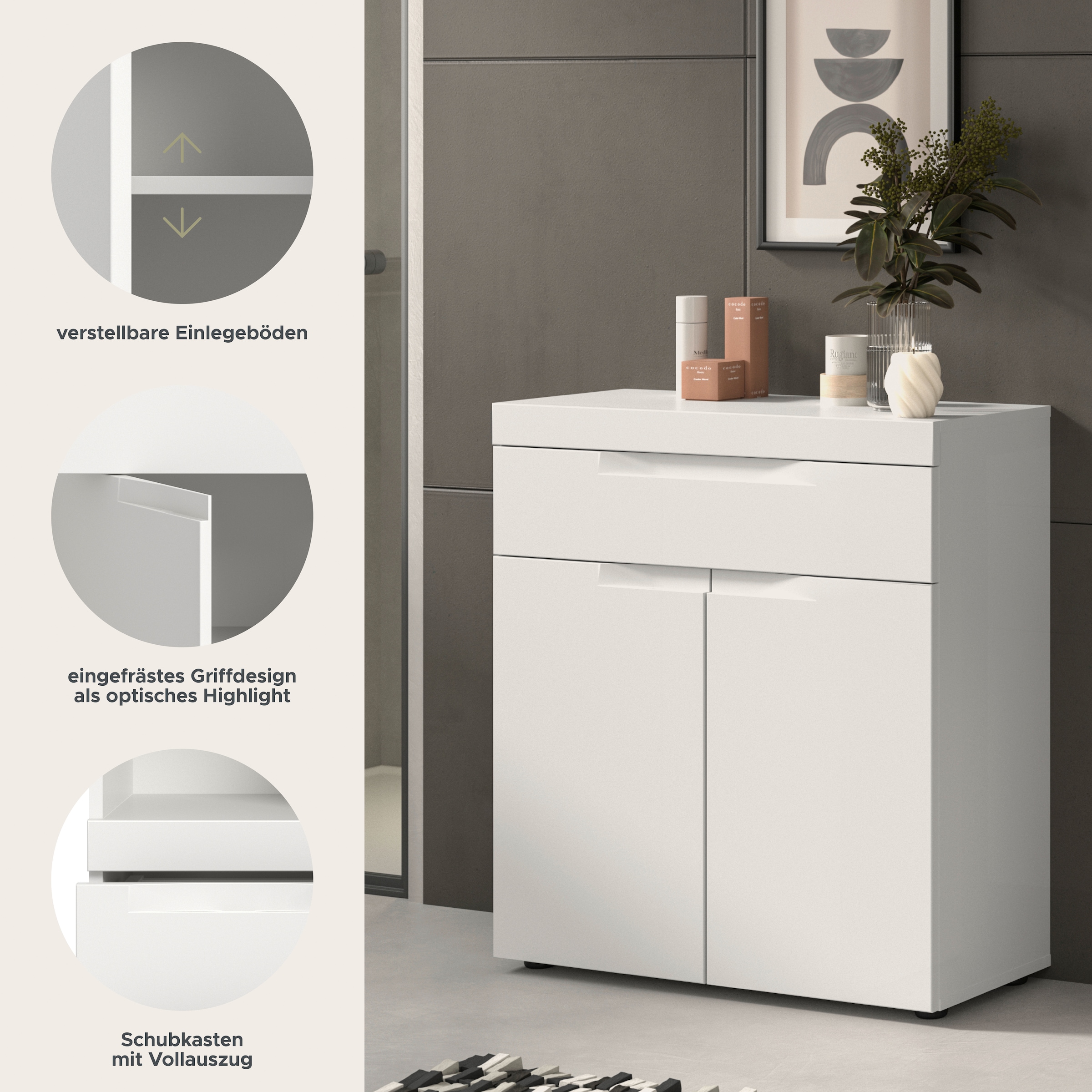 GOODproduct Badkommode »MAOI, Breite 75 cm, 2 Türen, 1 Schubkasten, 2 Fächer« Badezimmerschrank, Schrank, Kommode, Midischrank, Bad, Badezimmer