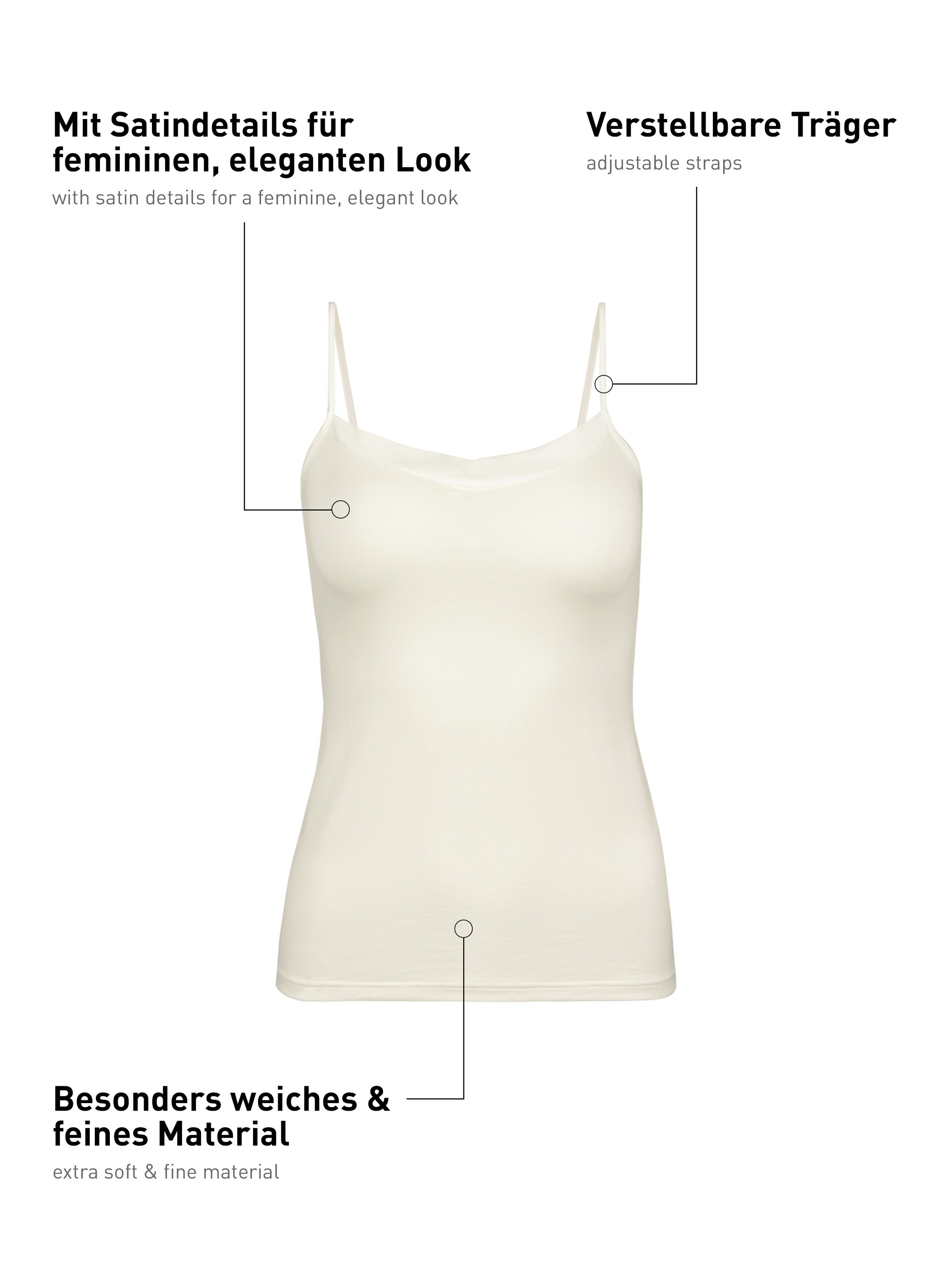 CALIDA Spaghettitop »Cate« Satin-Einsatz , Single Jersey Qualität, elastisch, weich, feminin