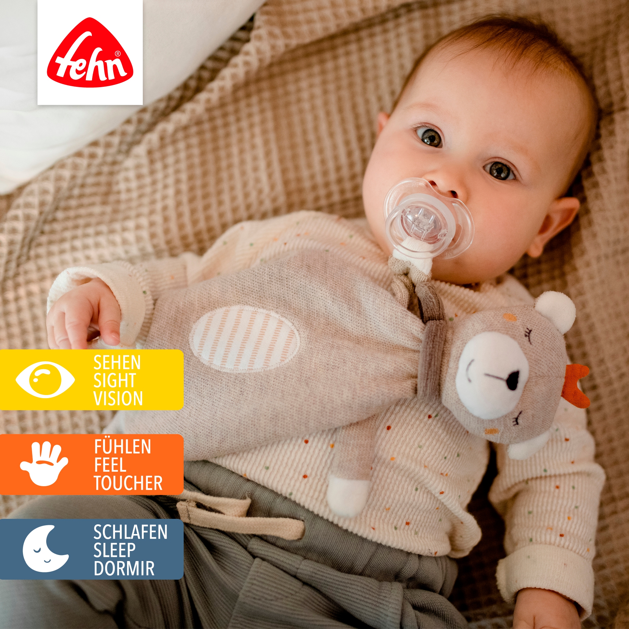 Fehn Doudou »Schmusetuch Teddy« avec attache-sucette