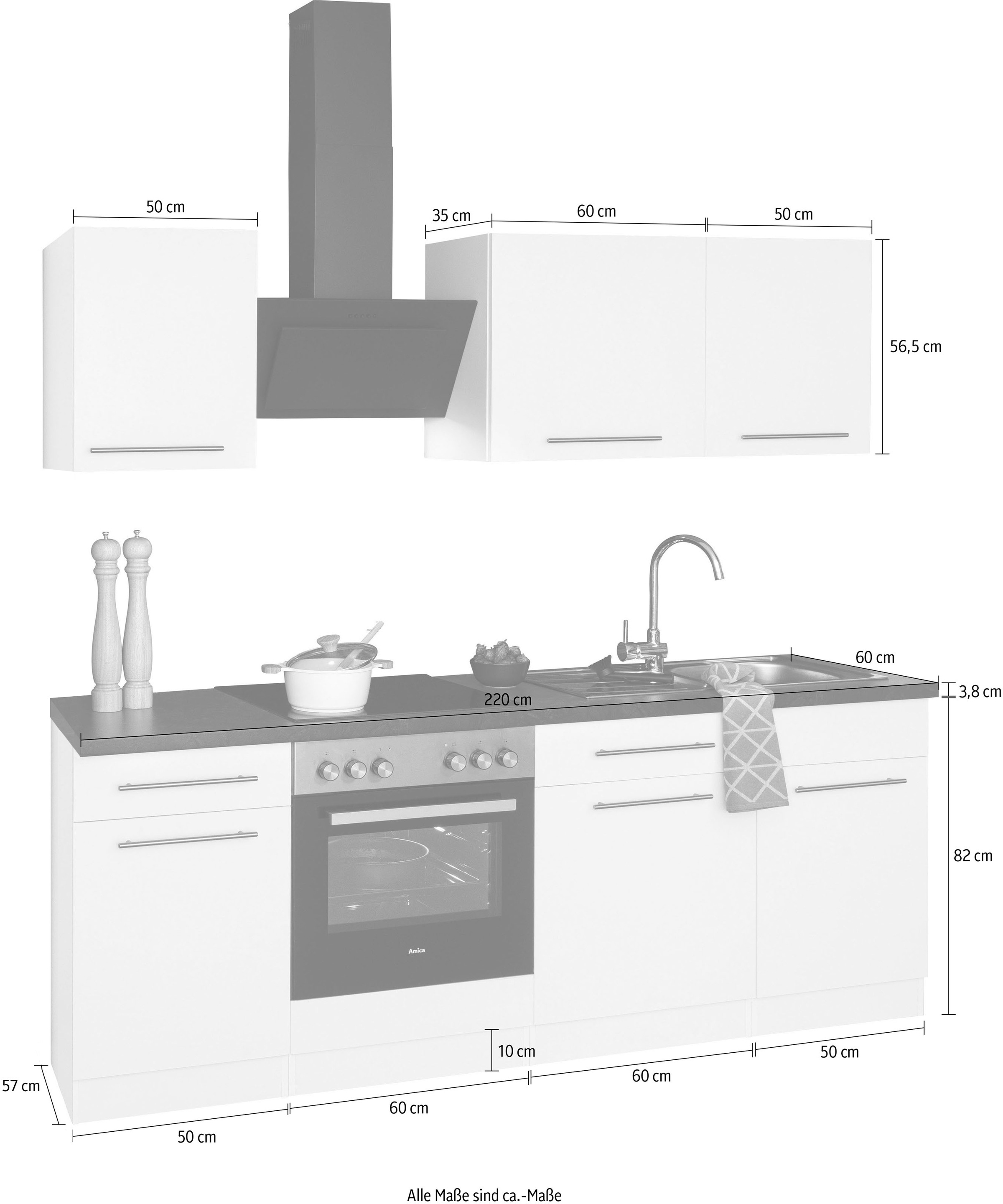 wiho Küchen Kitchenette »Unna« sans appareils électriques, largeur 220 cm
