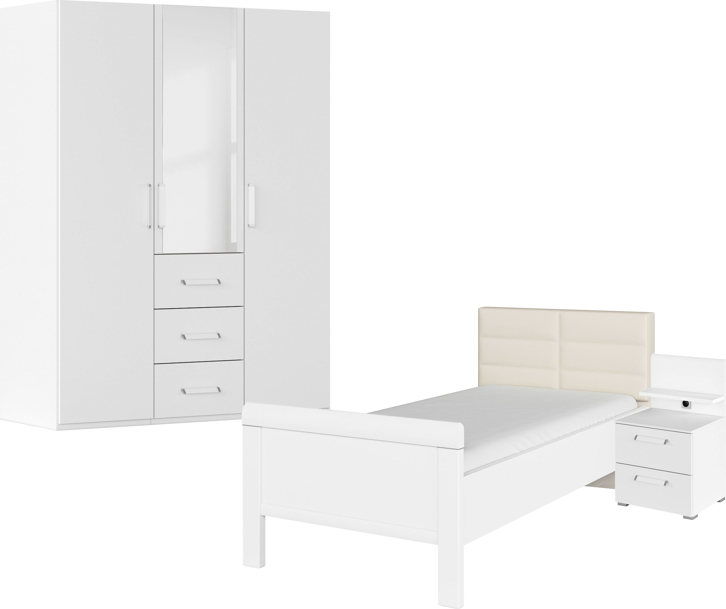 rauch Schlafzimmer-Set »Komplettschlafzimmer Schlafzimmer EVELYN« Set, inkl. SOFT-CLOSE-FUNKTION, 3 Stk. tlg. Schrank und Bett in 2 Breiten, Nachttisch mit Paneel MADE IN GERMANY