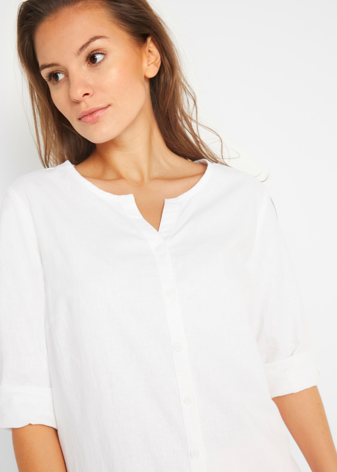 bonprix Blouse à manches longues »Bluse mit Leinen, 3/4 Arm« Coupe régulière, pour le quotidien, en lin et coton