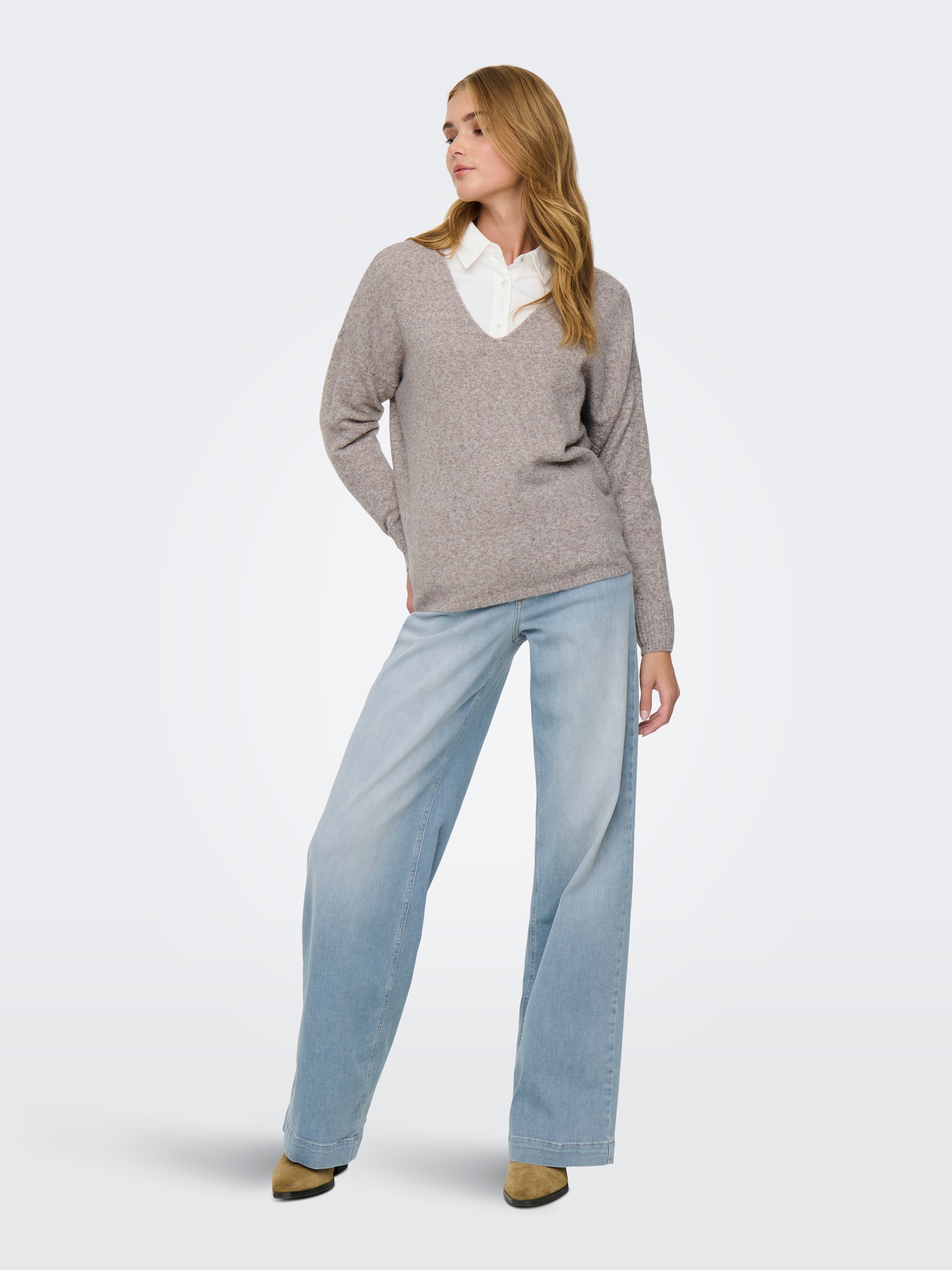 ONLY V-Ausschnitt-Pullover »ONLRICA LIFE L/S V-NECK PULLO KNT NOOS« Materialmix, regular fit