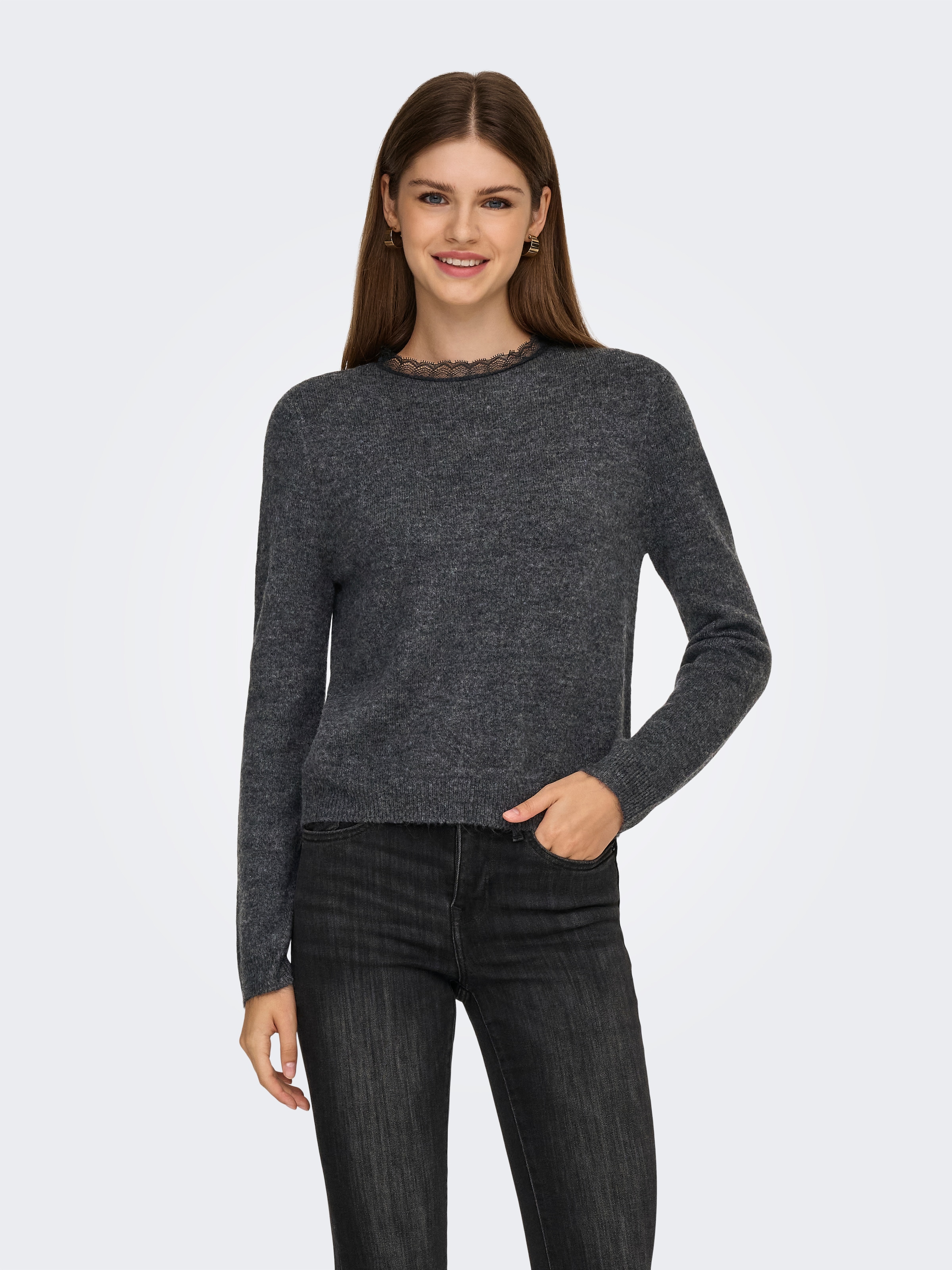 ONLY Strickpullover »ONLTAMMY LS LACE MIX O-NECK BF KNT«
