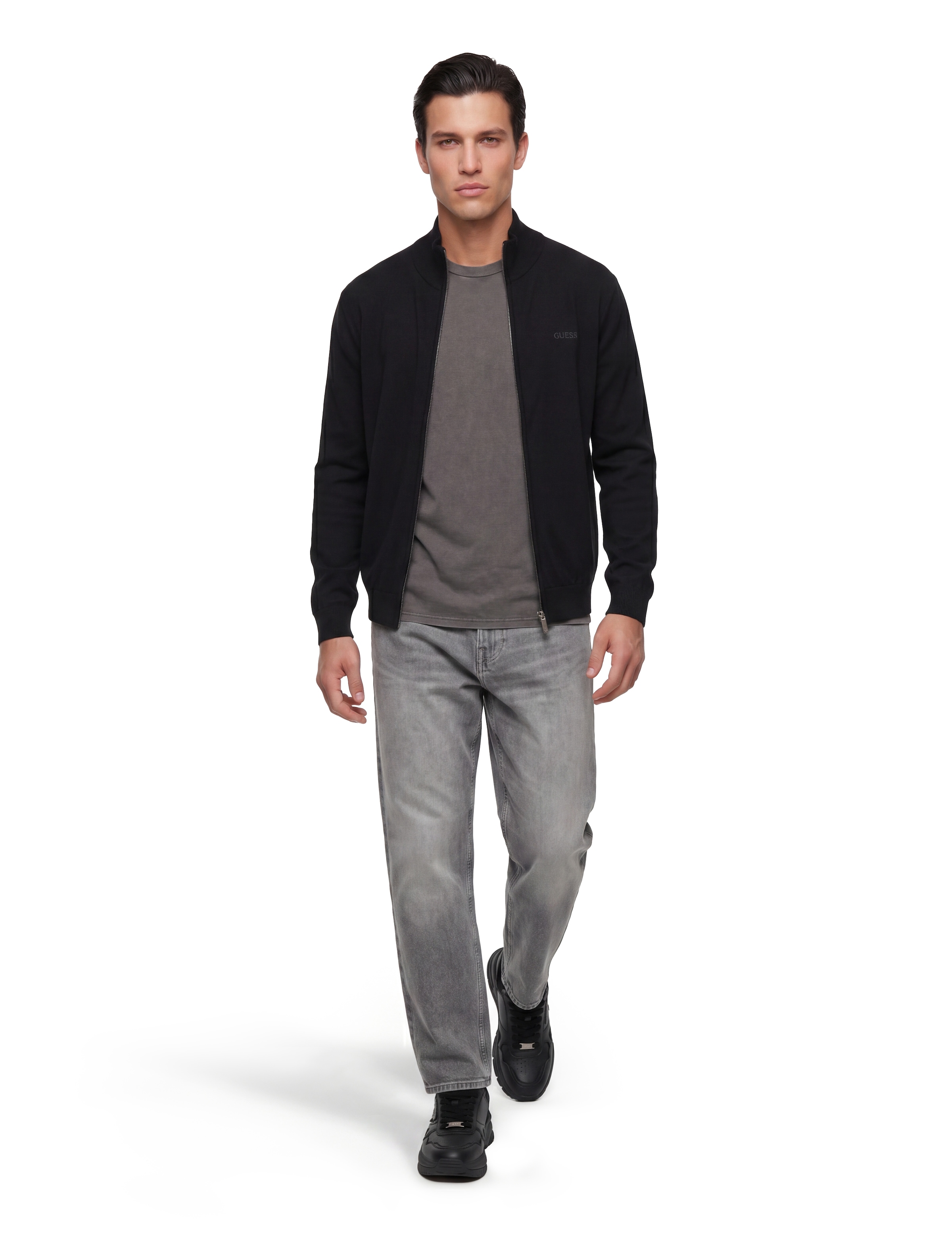 Guess Veste en tricot »MAGNUS« mit Woll- und Seiden-Anteil, Stehkragen, Regular Fit