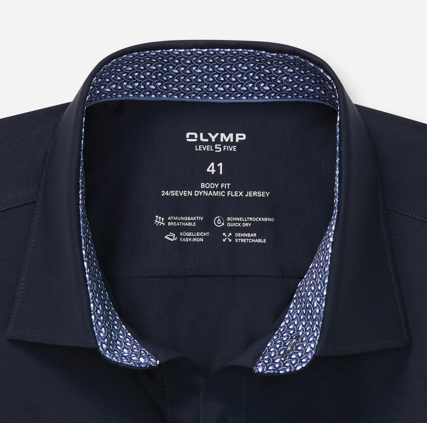 OLYMP Langarmhemd »24/Seven - Level Five« Jerseyhemd, Businesshemd, body fit, New York Kentkragen