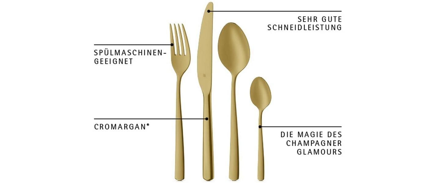 WMF Besteck-Set »Boston in edler Optik, ergonomische Haptik, Messer mit Wellenschliff« optimale Schärfe, rostfrei, edel, hochwertiger Besteckkasten