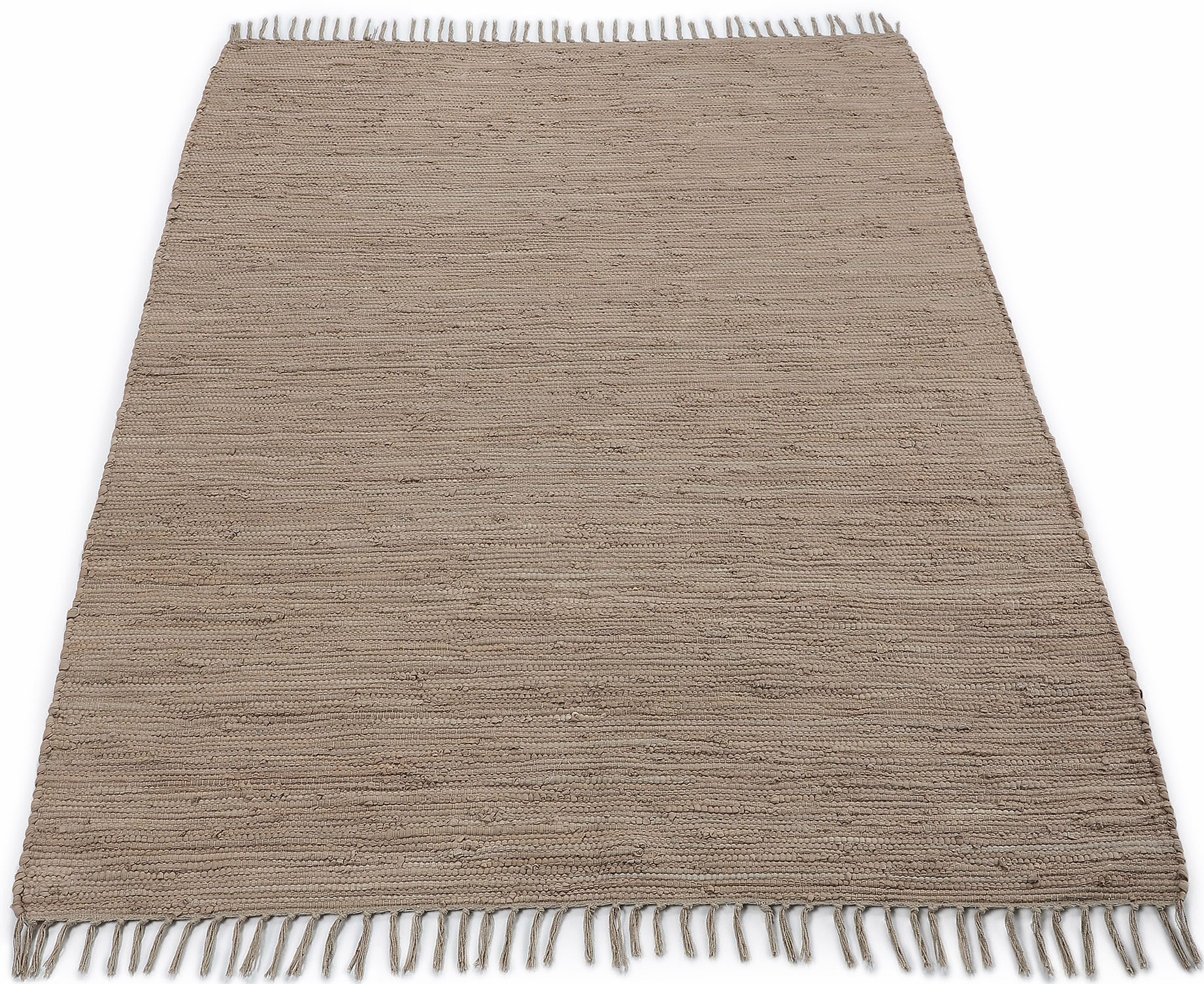 carpetfine Teppich »Kelim Chindi uni , auch als Läufer« rechteckig 5 mm Höhe Wendeteppich, reine Baumwolle, handgewebt, Uni-Farben, mit Fransen