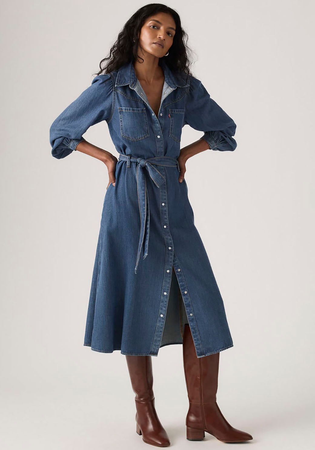 Levi's® Robe en jean »JOURNEY LS MAXI DRESS« Poches pour les mains avec ceinture à nouer