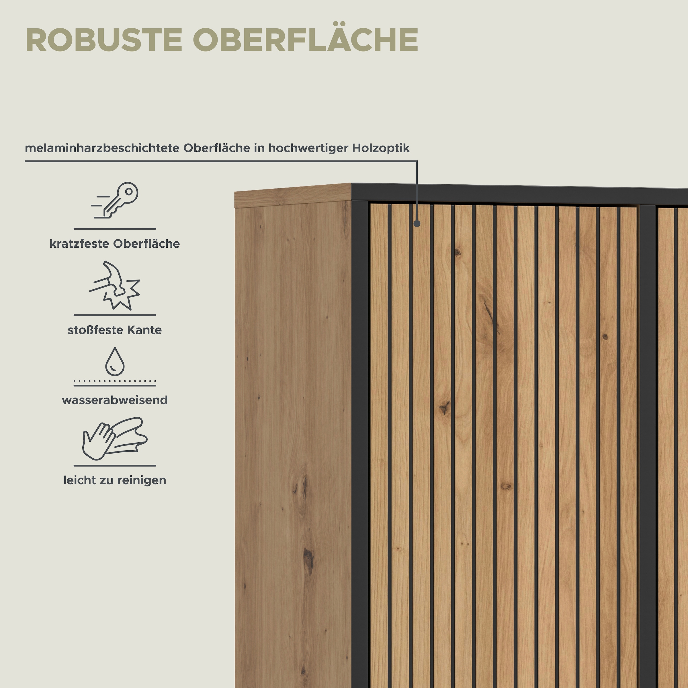 welltime Armoire haute »LOCRI, Höhe 159 cm, 2 Türen, 6 Einlegeböden, 1 offenes Fach« Look industriel avec rainures & patins métalliques, 1 cuis tlg. semelles intérieures variables, design moderne, armoire de salle de bain, salle de bain
