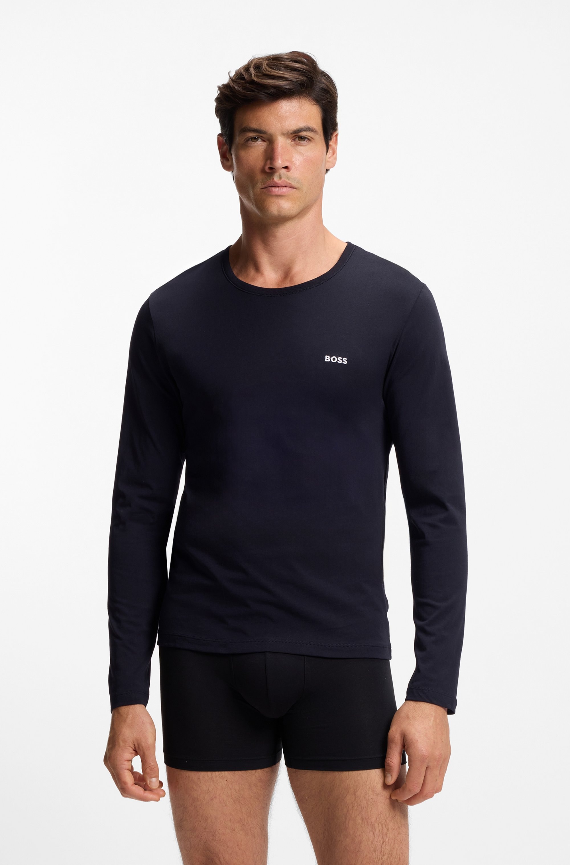 BOSS T-shirt à manches longues »longsleeve-Shirt R-Neck Classic COTTON 3pcs/pack« 3 cuis mit BOSS Logo-Schriftzug