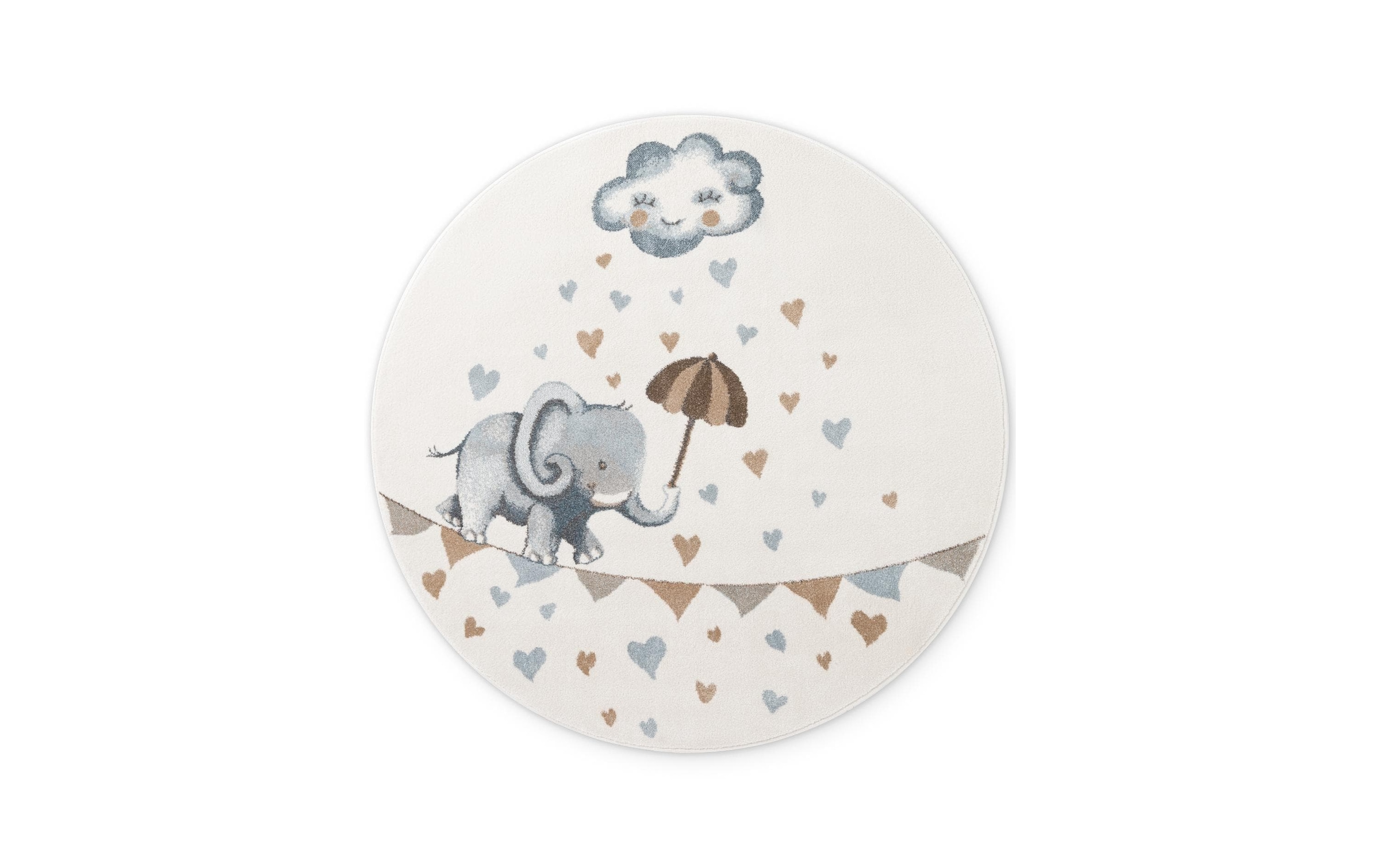 Villeroy & Boch Kinderteppich »Walk like an Elephant Rainy« rund 9 mm Höhe Spielteppich weich, Kinderzimmer, Boho Kids Spielunterlage, Tieremotiv
