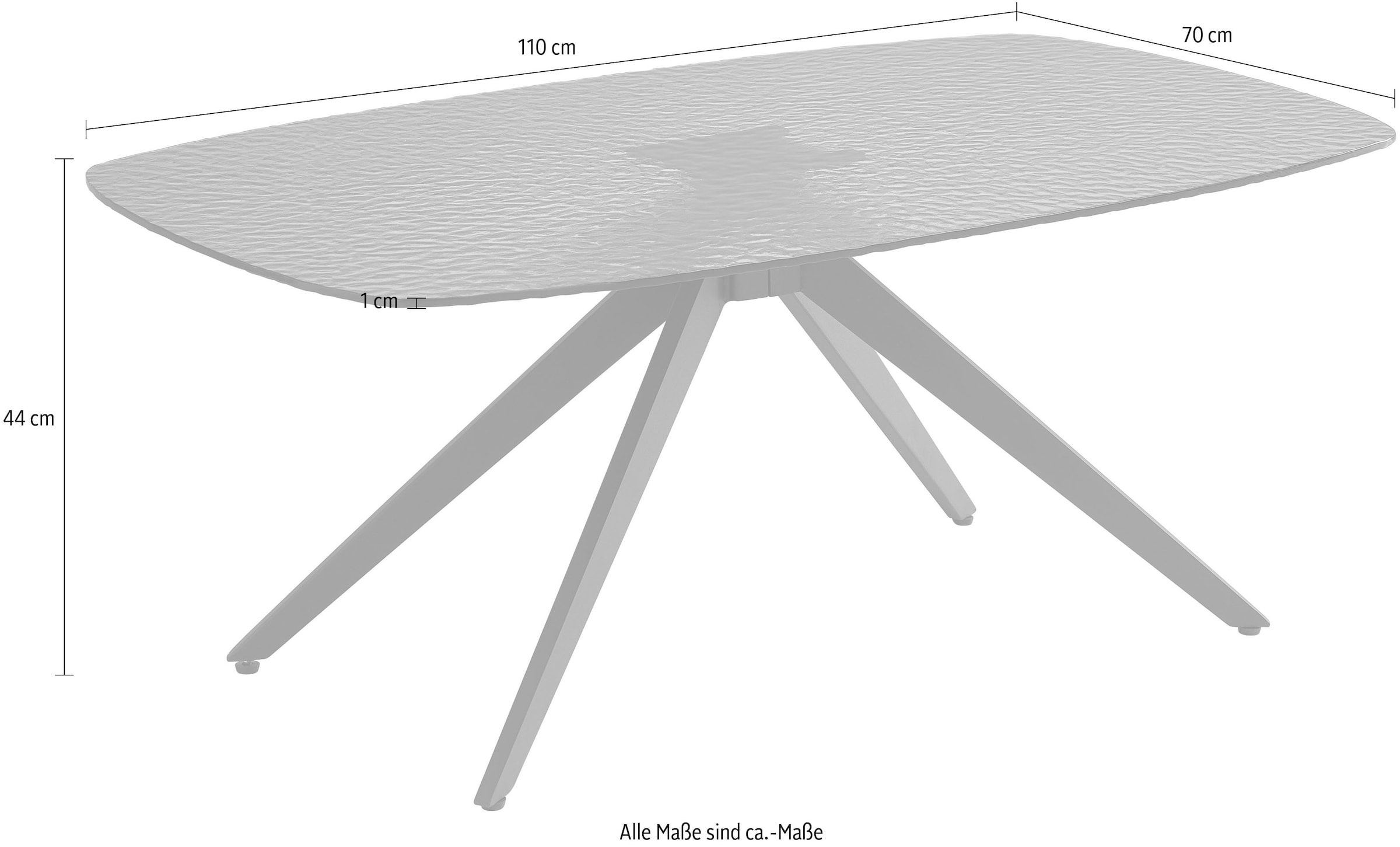 Stolkom Couchtisch »Elias Glastisch schwarz, Wohnzimmertisch BxHxT 110x44x70 cm« Sicherheitsglas Bruchsicher, Glasplatte Wasserwelle schwarz getönt