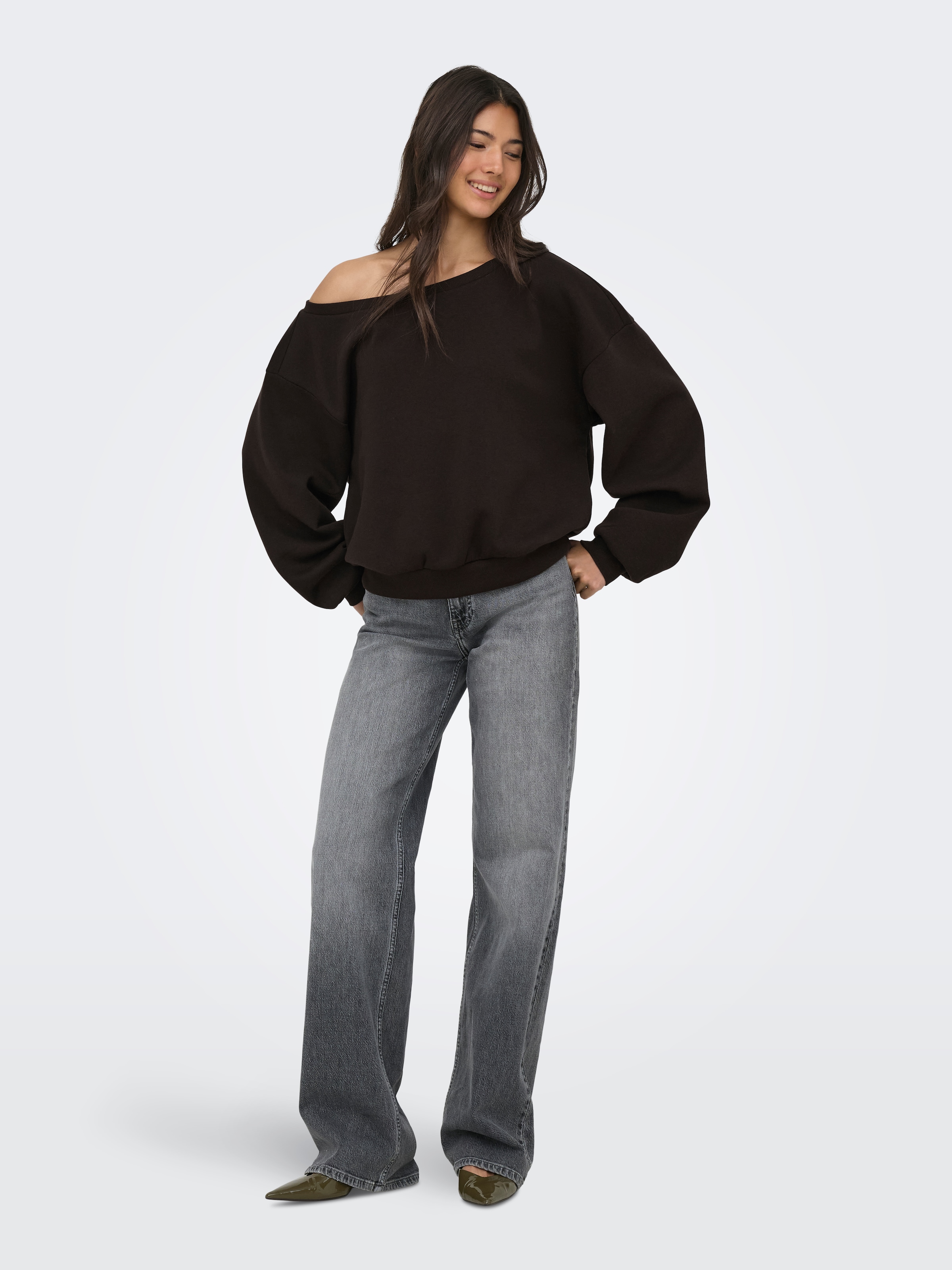 ONLY Sweat-shirt »ONLRHINA L/S ONE SHOULDER NOOS SWT«, mélange de coton, oversize
