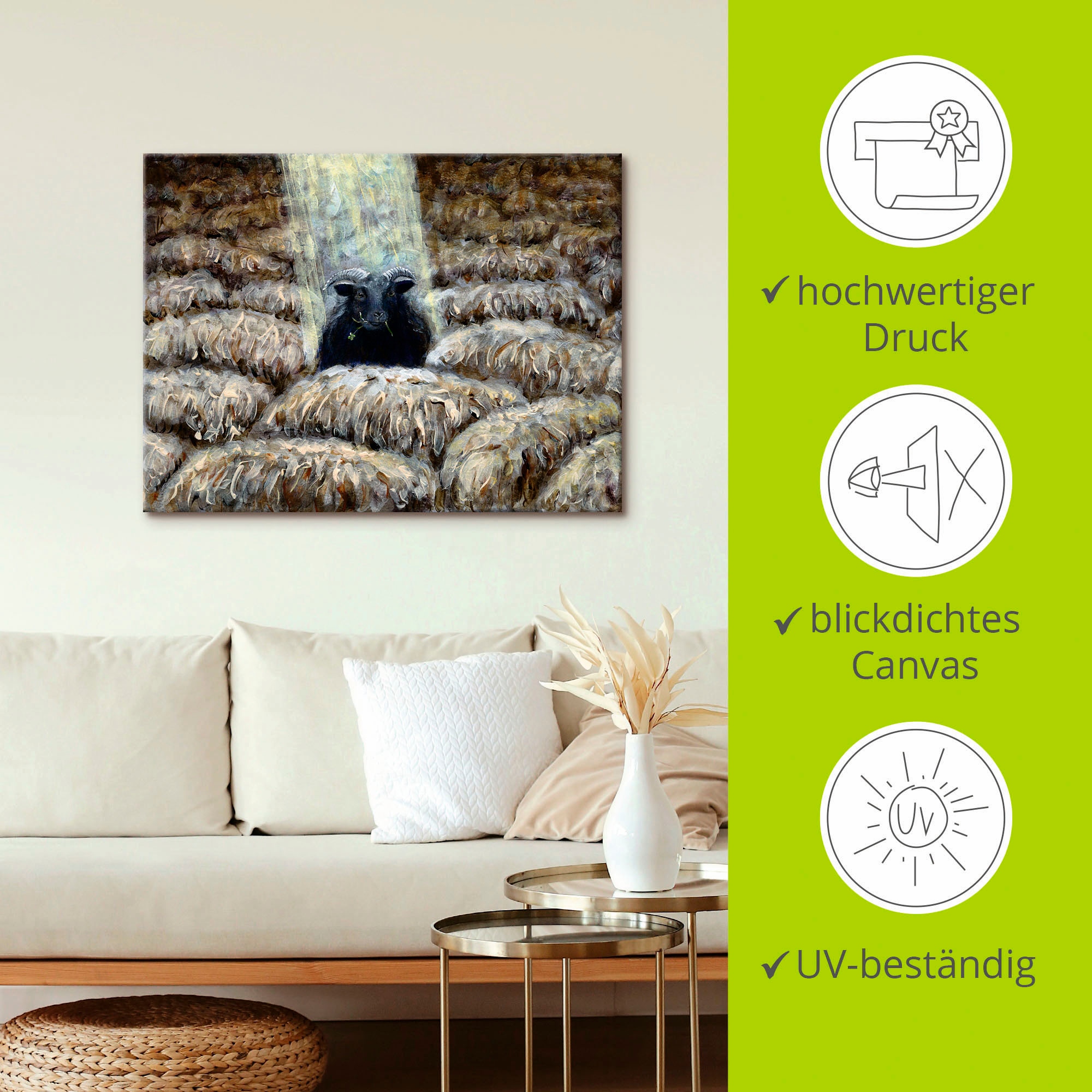 Artland Tableau sur toile »Schwarzes Schaf« 1 cuis tlg. auf Holzrahmen gespannt