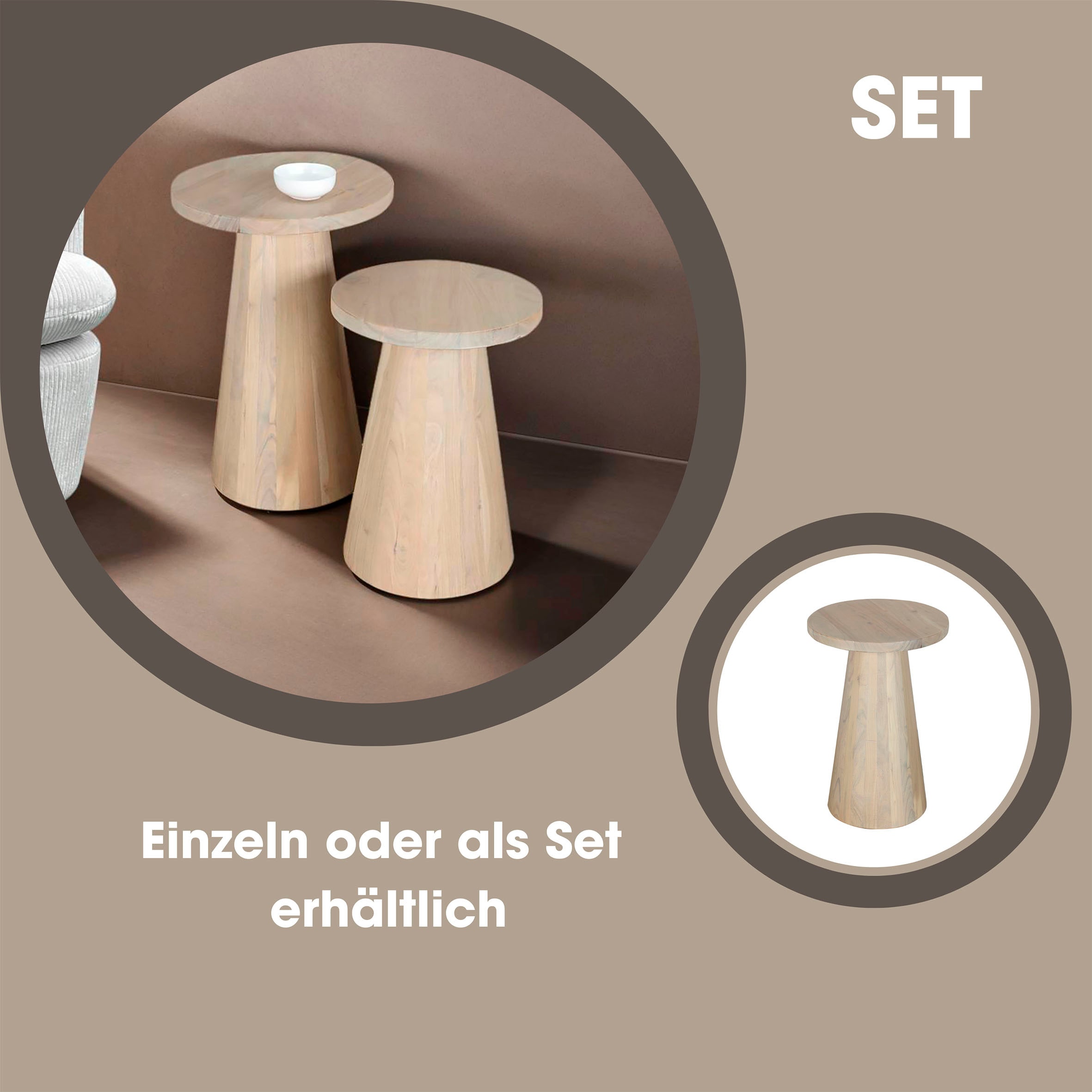 byLIVING Beistelltisch »Cone« aus Massivholz in schwarz oder white wash, verschiedenen Grössen