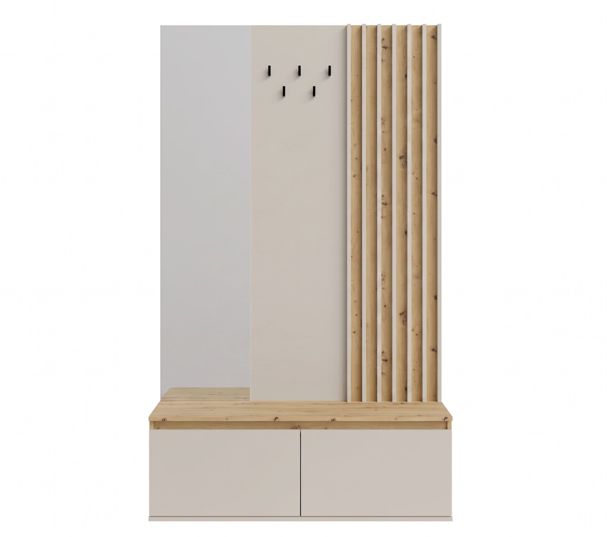 Home affaire Panneau de vestiaire »LANDUVA Garderobe mit Schuhschrank, Spiegel und Haken, Breite 120 cm« Ensemble de vestiaire, vestiaire compact, avec banc, design à lamelles