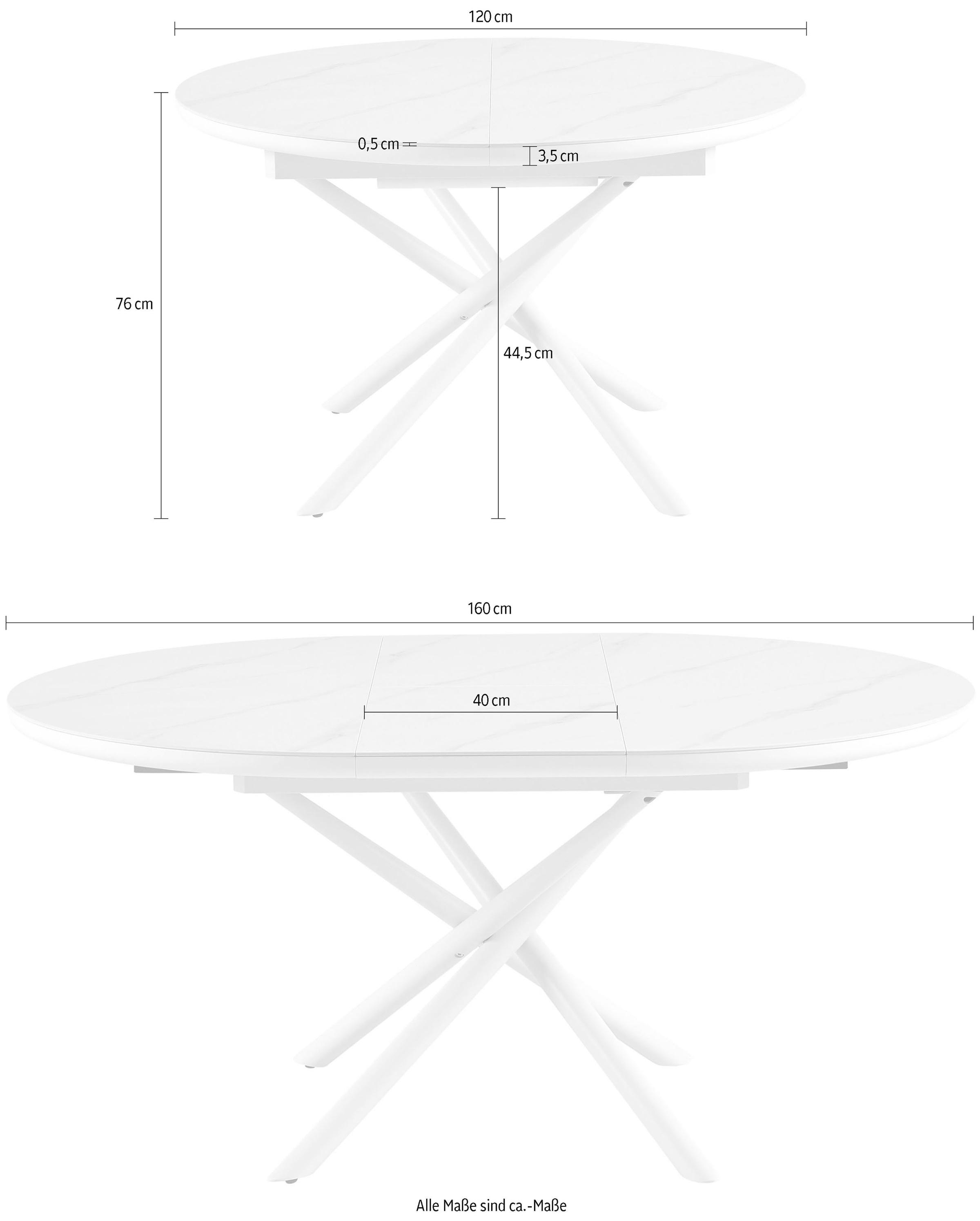 SalesFever Esstisch »Stuttgart Esstisch für stilvolles Speisen« rund, Keramik, ausziehbar auf 120 - 160 cm