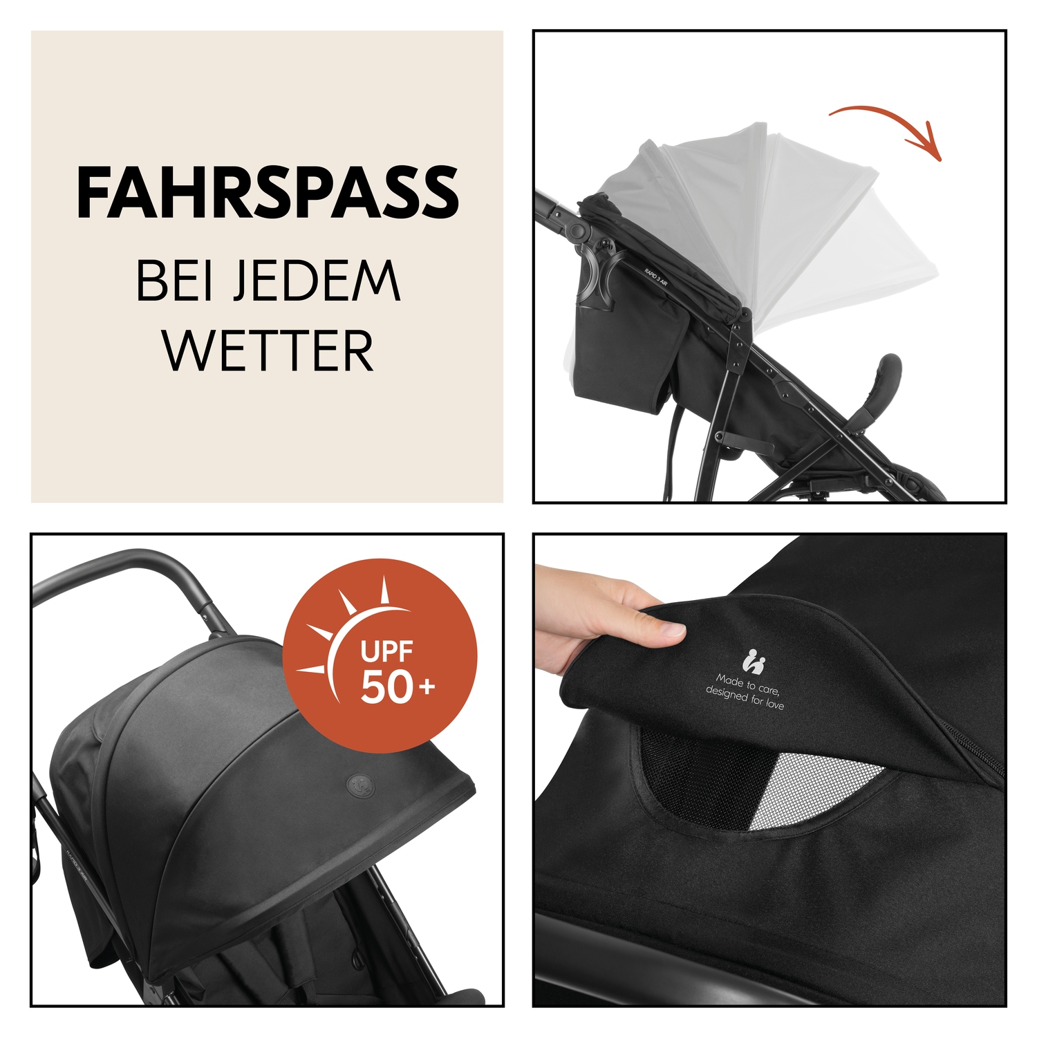 Hauck Kinder-Buggy »Dreiradbuggy, Rapid 3 Air, black« 22 kg mit schwenk/feststellbarem Vorderrad; Lufträder; bis 22 kg belastbar