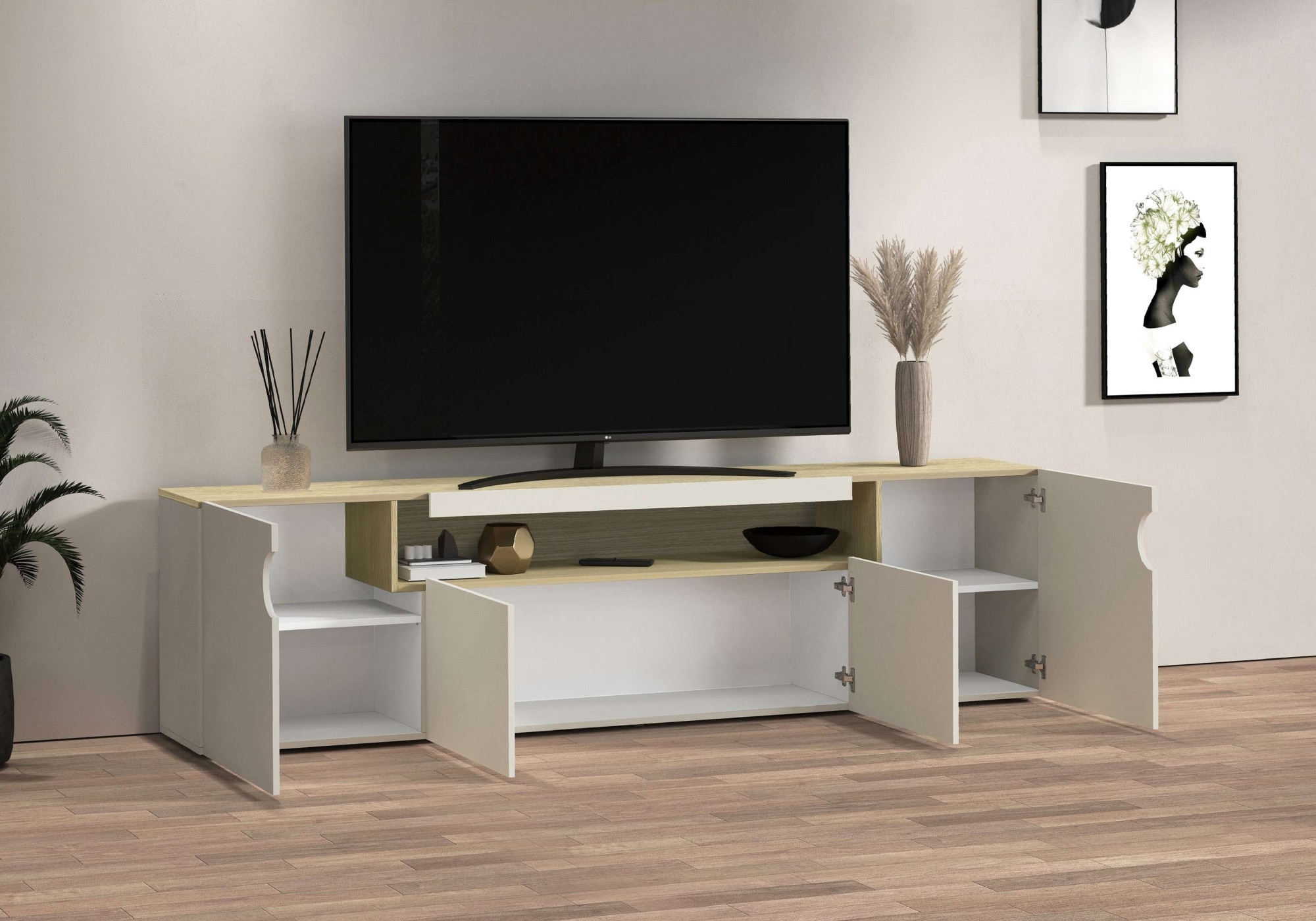 GOODproduct Lowboard »REAL,Lowboard,TV-Kommode,TV-Möbel,TV-Bank« 1 Stk. tlg. Mit 4 Türen, davon 2 abgerundet, die ein ovales offenes Fach bilden