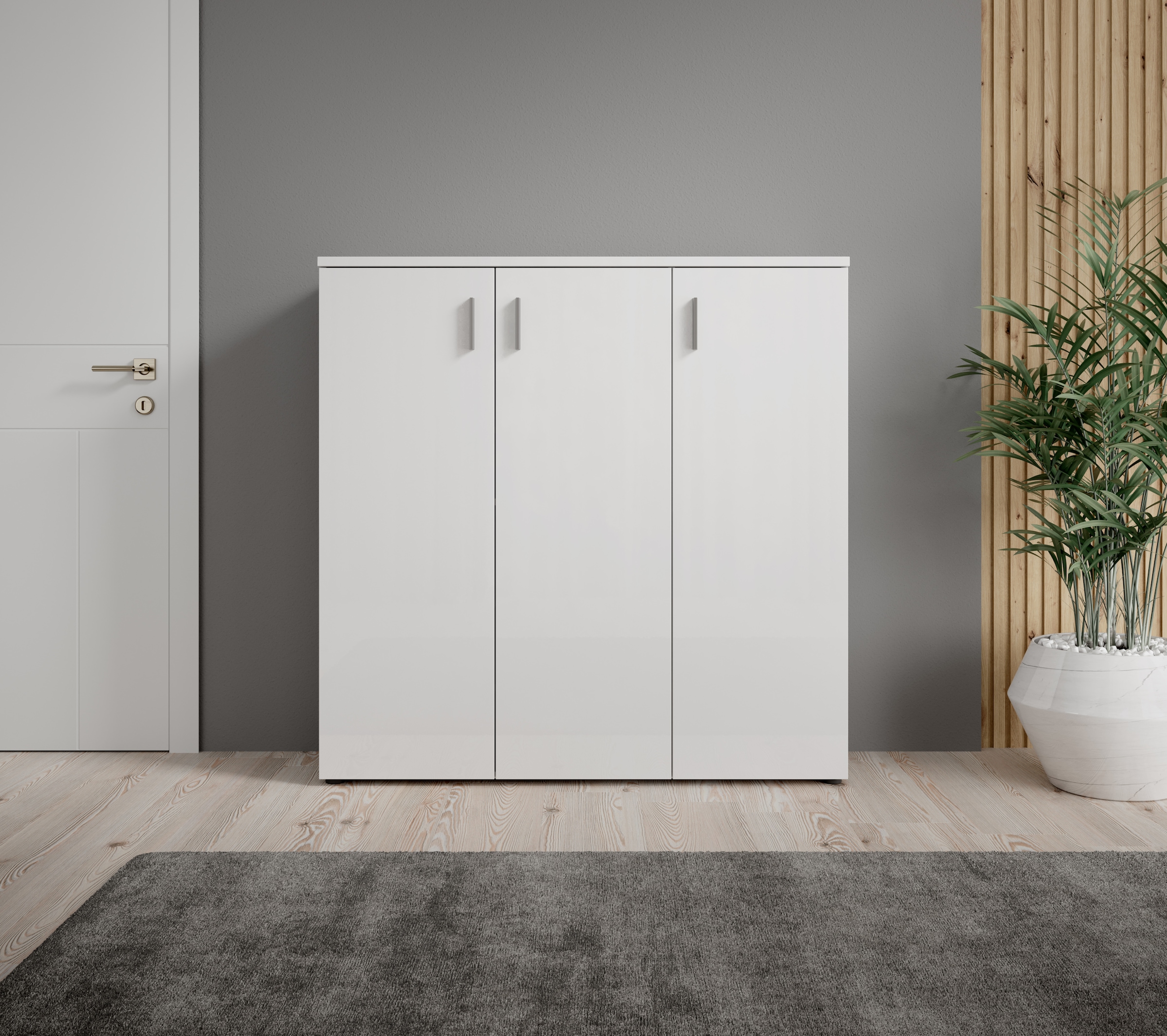 HBZ Schuhschrank »Lincoln weiss Glanz, BxHxT 120x120x35 cm« 1 Stk. tlg. Schuhschrank mit 3 Türen, 8 Einlegeböden verstellbar, 2 feste Böden