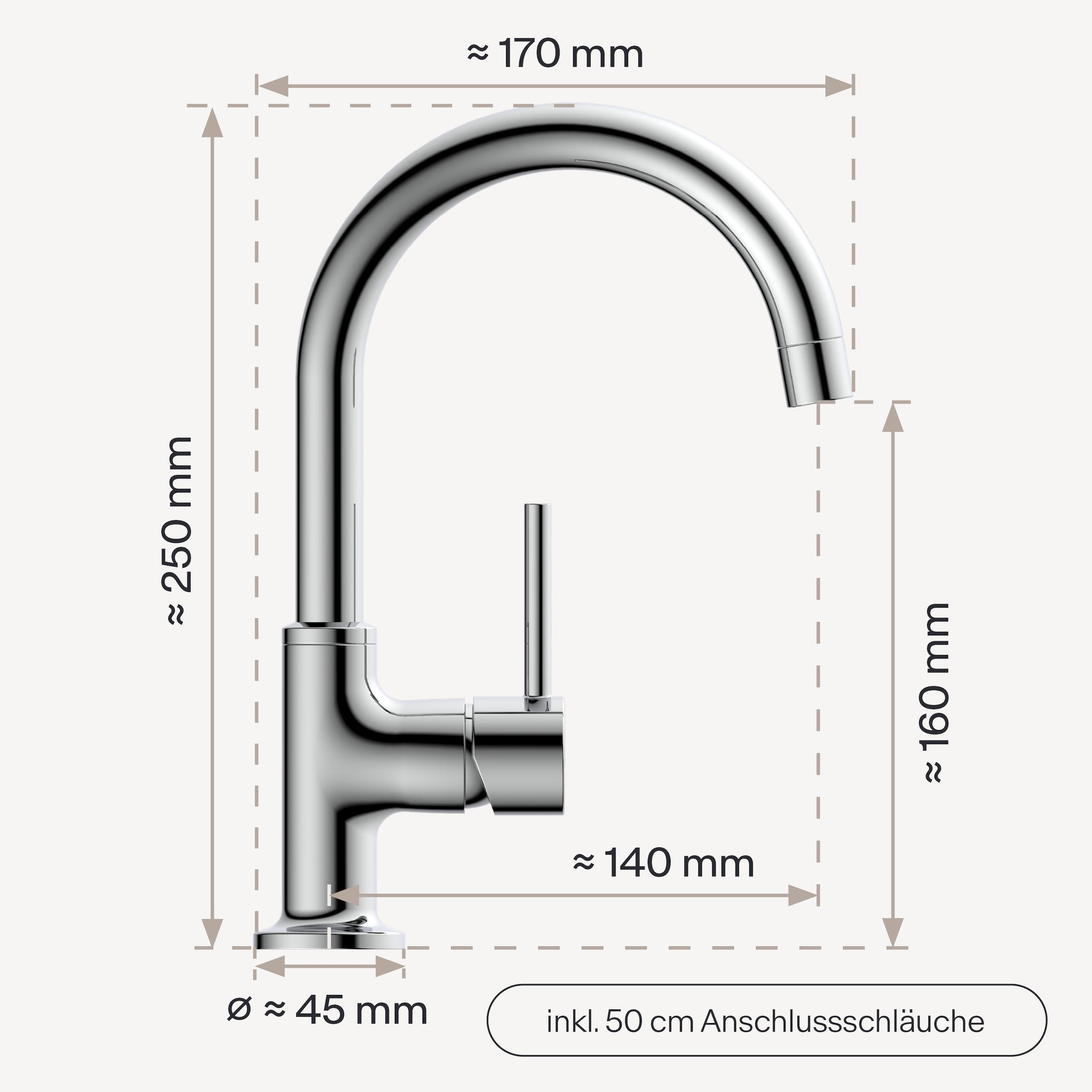 WASSERWERK Robinet de lavabo »WT 14« incl. popup, pivotant à 360°, silencieux, économique en eau