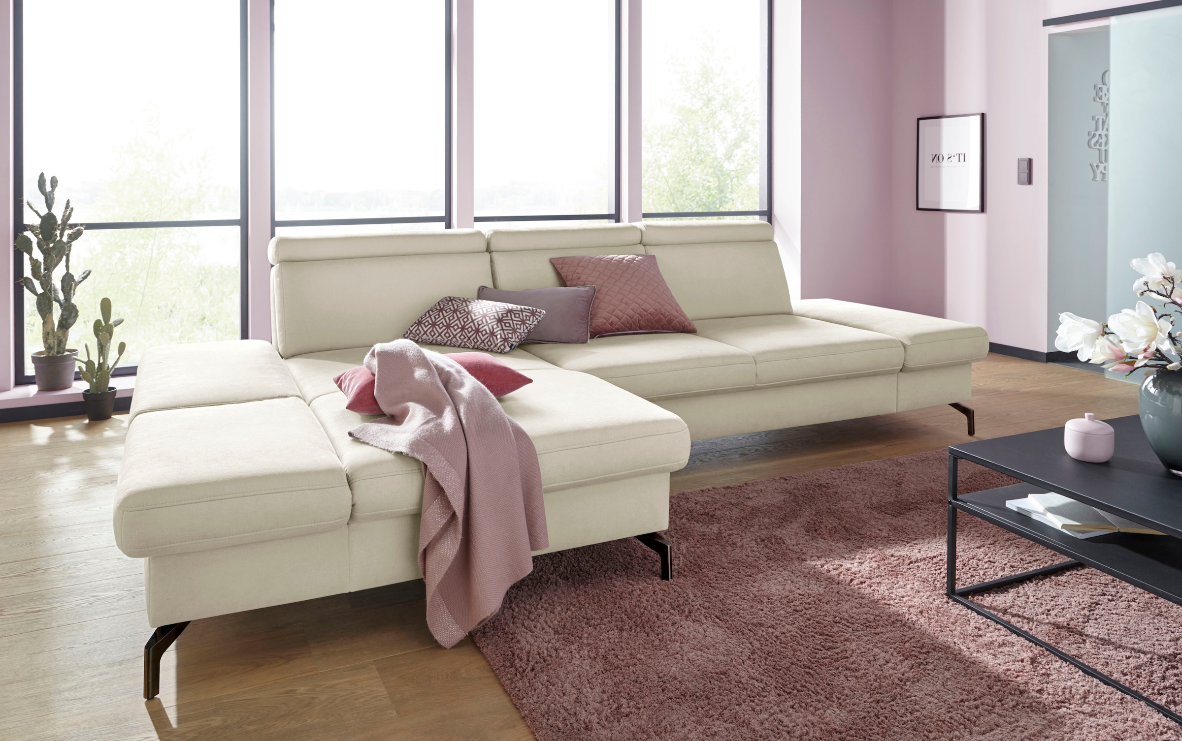 sit&more Ecksofa »Brisbane L-Form« Fusshöhe 15 cm, inklusive Sitztiefen-, Armteil- und Kopfteilverstellung