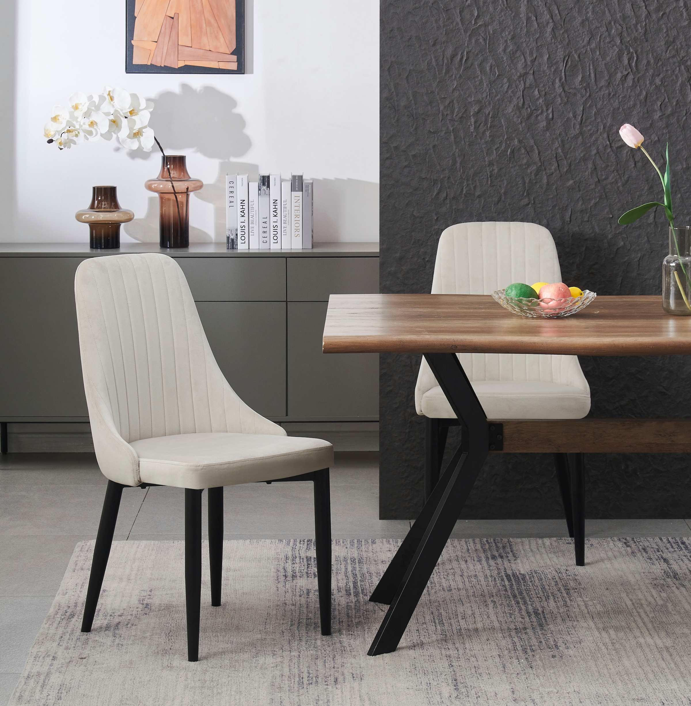 Home affaire Chaise de salle à manger »GARNBY, 2er Set, mit Metallgestell in matt schwarz« (Set) 2 cuisin verschiedenen Farben, Belsatbarkeit pro Stuhl 120 kg, Velour Stoff