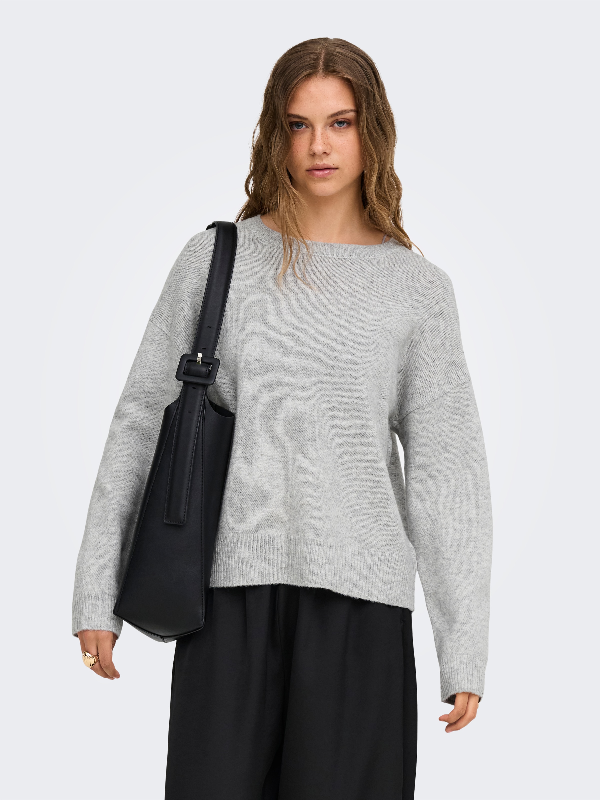 ONLY Pull en tricot »ONLOLIVIA LS O-NECK CC KNT« mélange de matériaux, coupe régulière