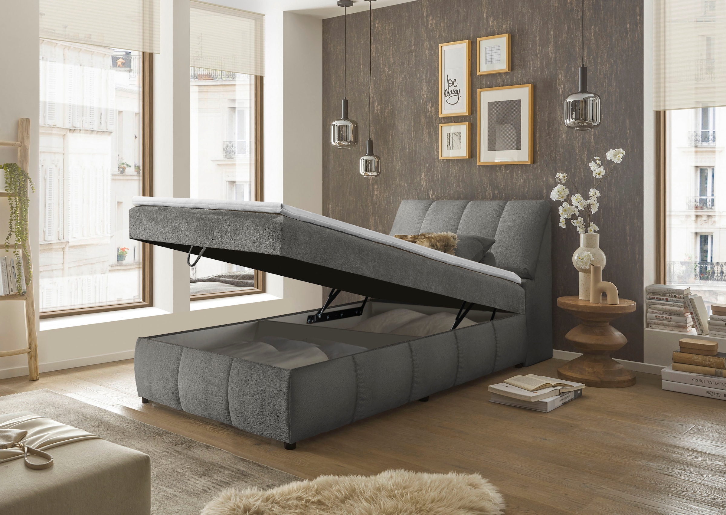 ED EXCITING DESIGN Lit de boxe »Valencia« comprend coffre de lit et espace de rangement dans la tête de lit
