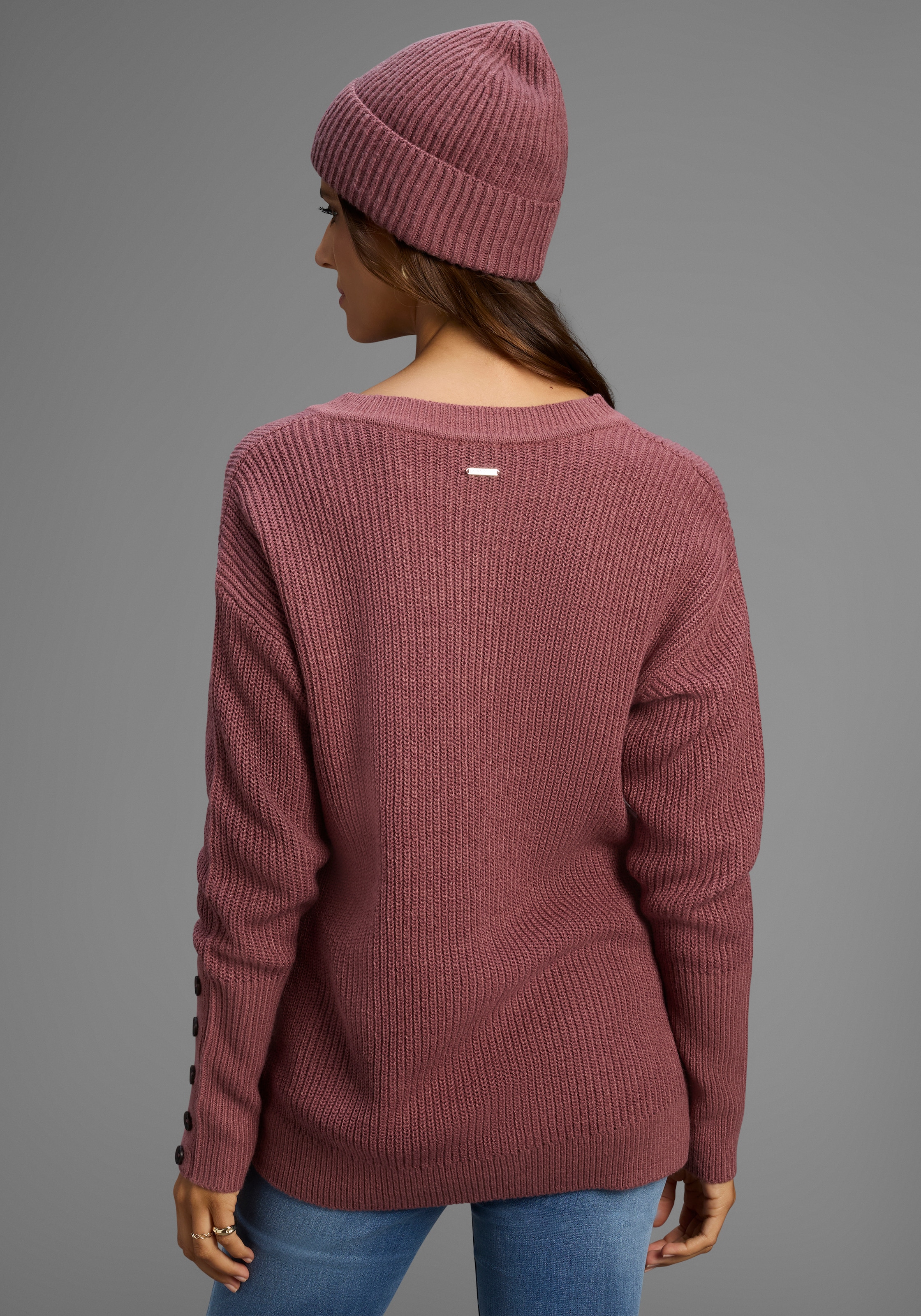 Laura Scott Pull col V Übergangspullover aus Baumwolle mit Knopfleiste - NEUE KOLLEKTION