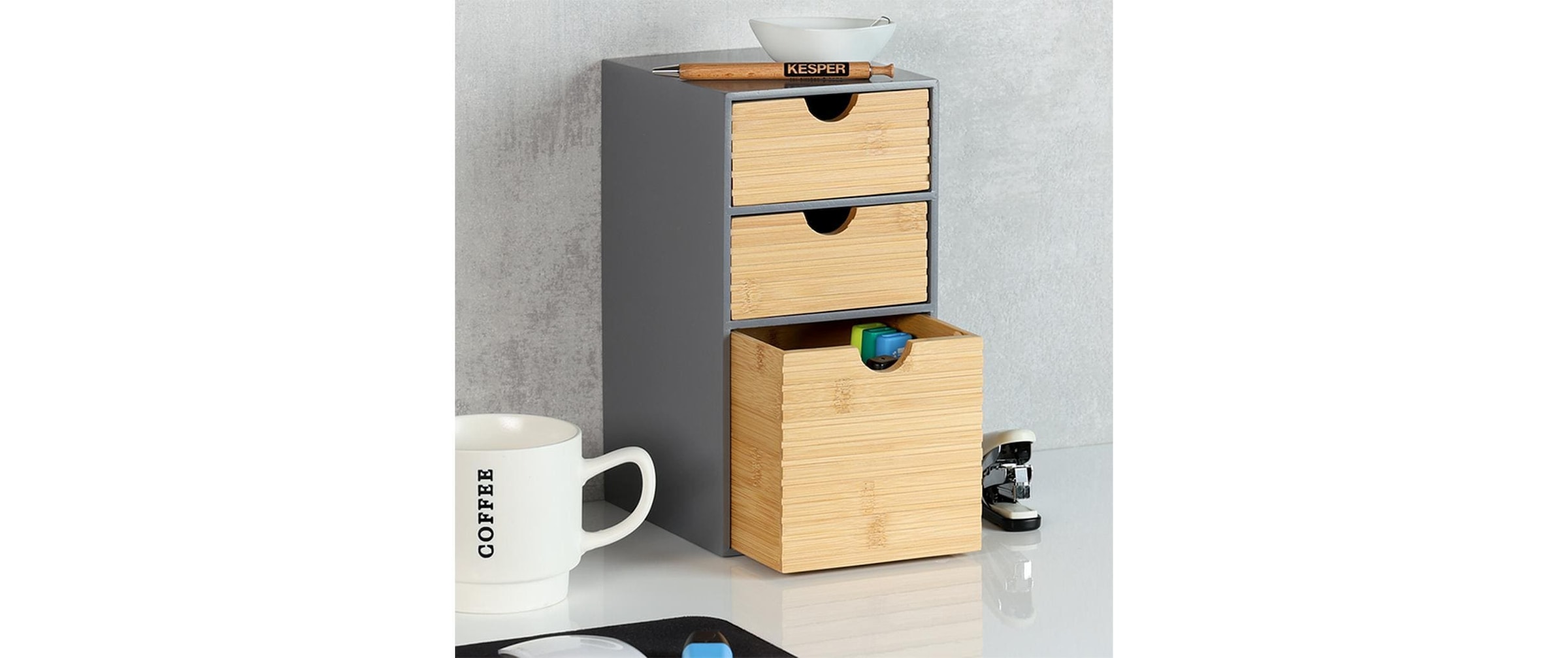 KESPER® Boîte de rangement »Küchenregal, Aufbewahrungsbox, FSC®-zertifiziert« Mini commode avec 3 tiroirs