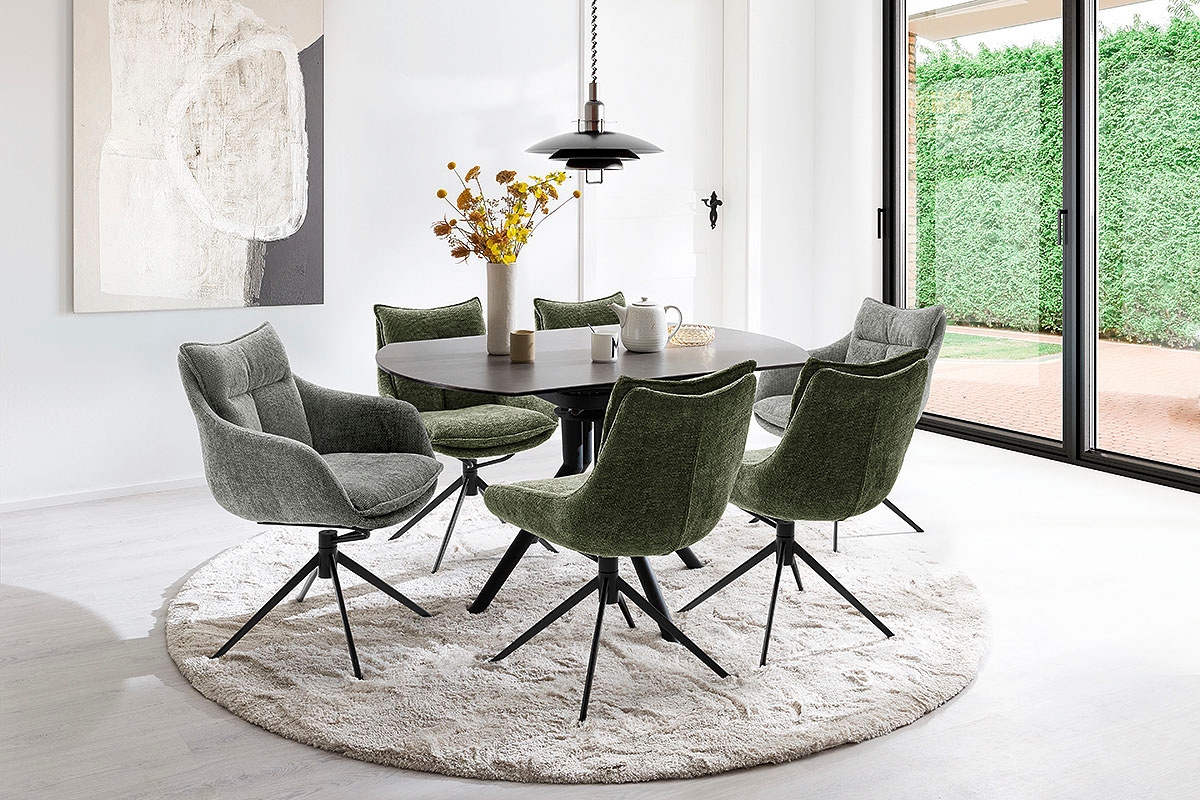 MCA furniture Table de salle à manger »RUBIKON Vierfusstisch 90-135 cm« Einzelstück,  Keramik, Metall, Längsseitenauszug, ausziehbar, 13 mm