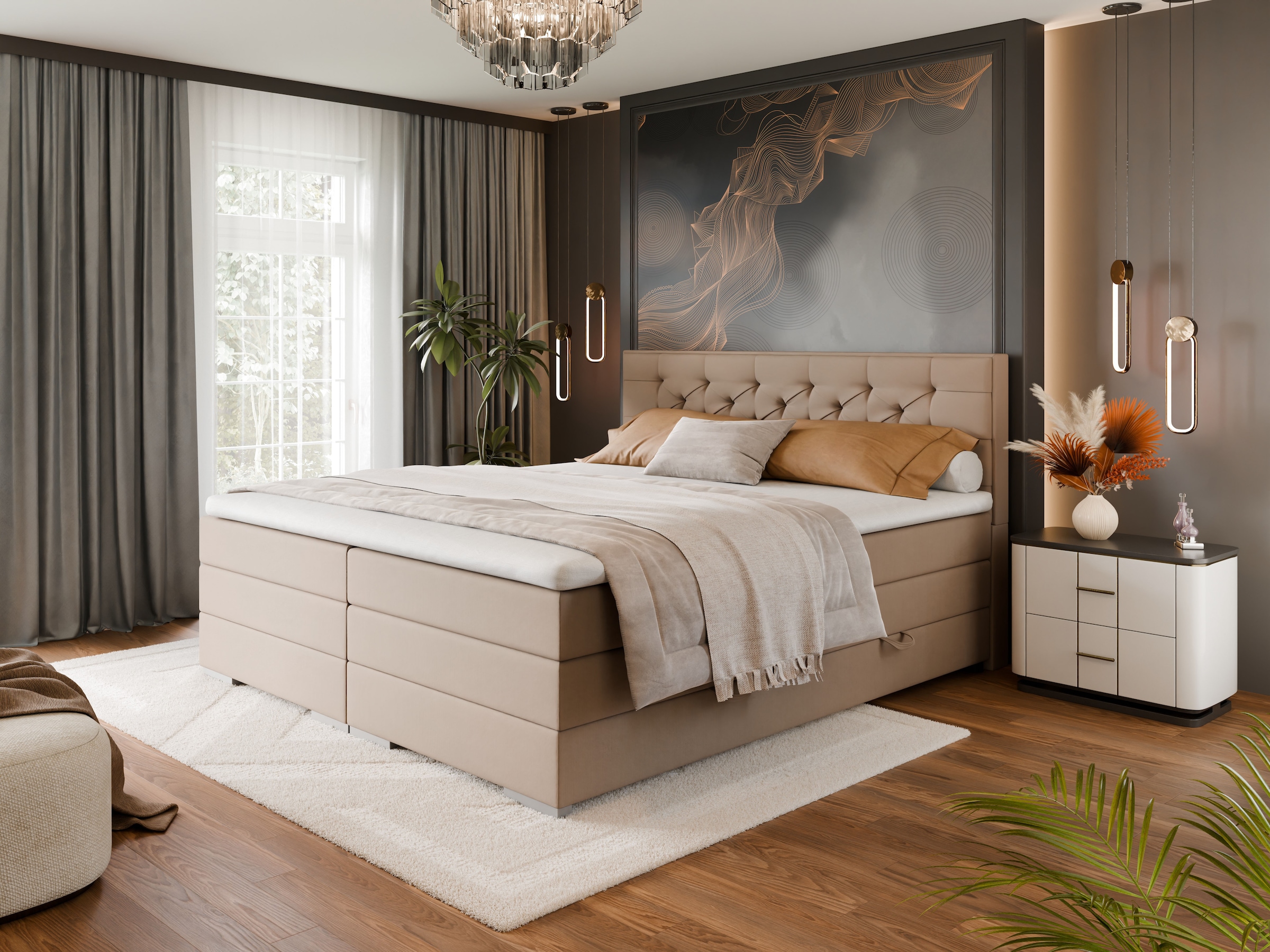 FORTE Lit boxspring »Lanciano« matelas à ressorts ensachés 7 zones avec deux degrés de fermeté (H2/H3),  disponible en largeurs 140 cm, 160 cm & 180 cm