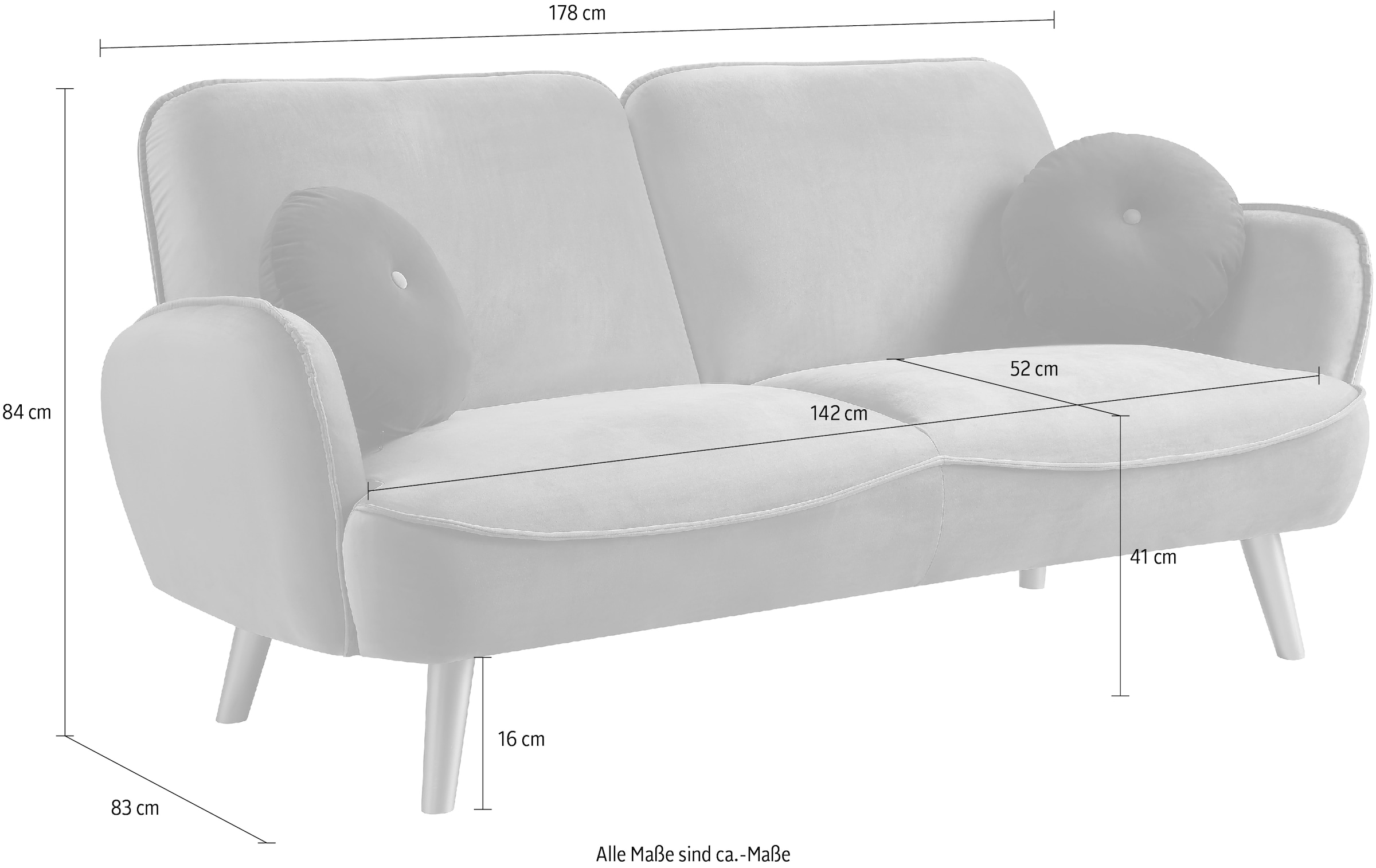 ATLANTIC home collection 3-places »Ben« mit Welleunterfederung,inkl. 2 Dekokissen, goldenen Massivholzfüssen