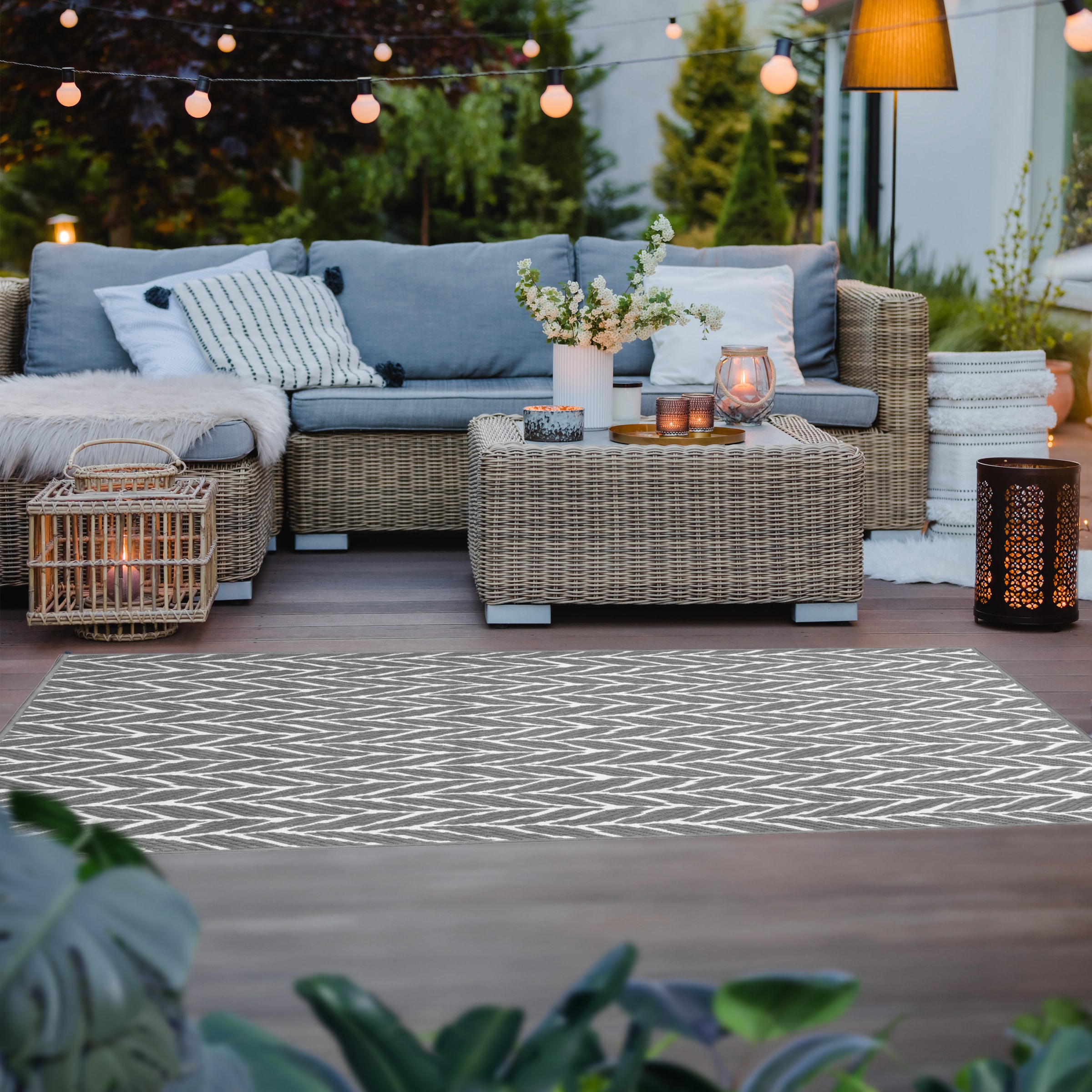 Primaflor-Ideen in Textil Teppich »Outdoorteppich REVERSO - Knitted Joy« rechteckig 5 mm Höhe Wendeteppich, Zopfmuster, In- und Outdoor geeignet, wasserfest