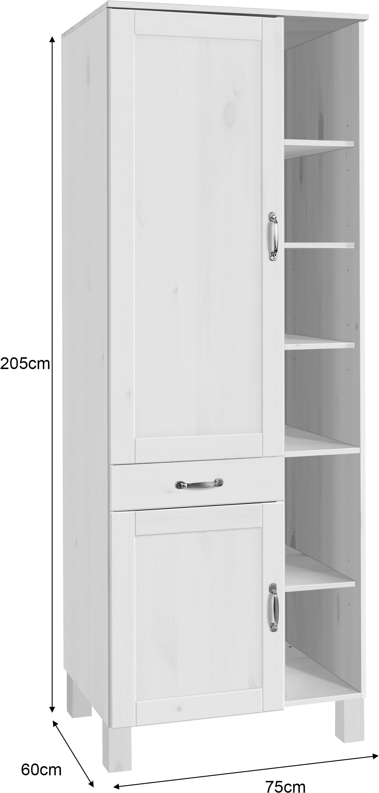 Home affaire Armoire haute »Alby« Largeur 75 cm, 2 portes, 1 tiroir, 6 compartiments ouverts