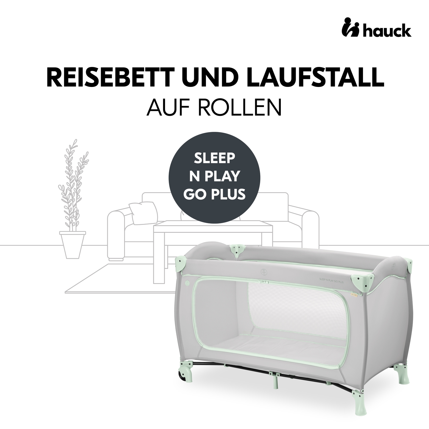 Hauck Baby-Reisebett »Sleep N Play Go Plus, Dusty Mint« mit integrierten Rädern; Vorderausstieg