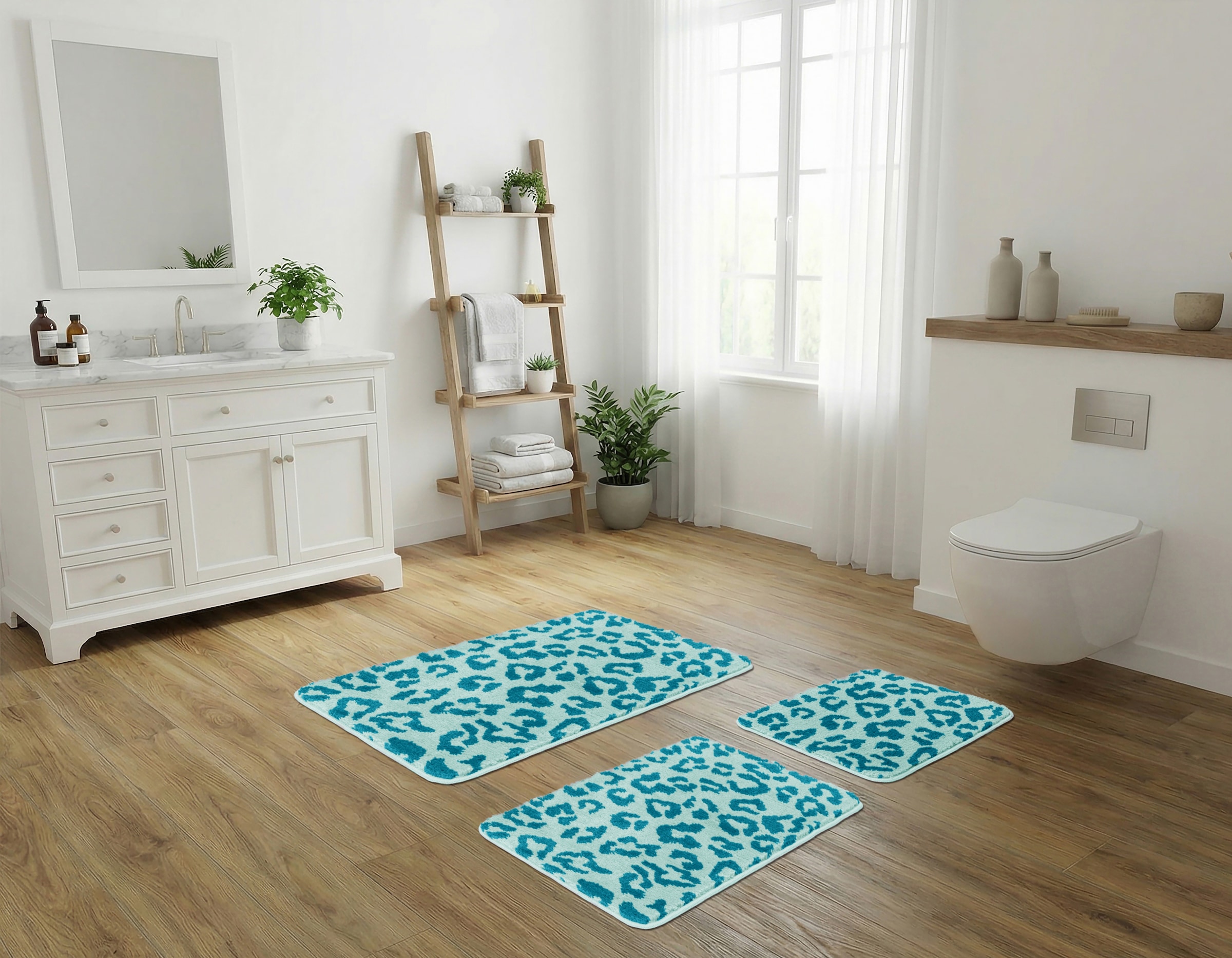 GOODproduct Badematte »Anna Leo, Badvorleger, Badezimmer Teppich, Duschvorleger« Höhe 15 mm rutschhemmend beschichtet fussbodenheizungsgeeignet | schnell trocknend mit Animal Print, modernes Muster, Leo, weich